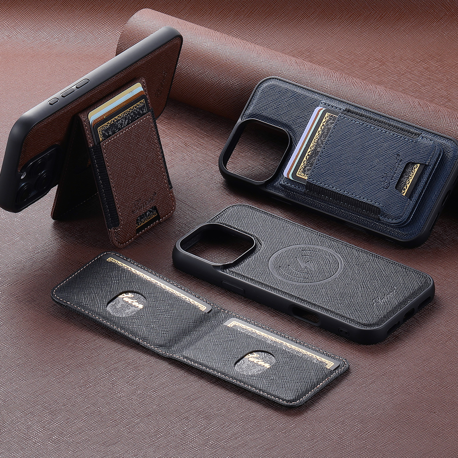 SUTENI H17SZ Magnet Wireless Charging Phone Case Card Holder Stand PU Leather For iPhone 16 Pro Max 15 Plus 14 Pro 13 12