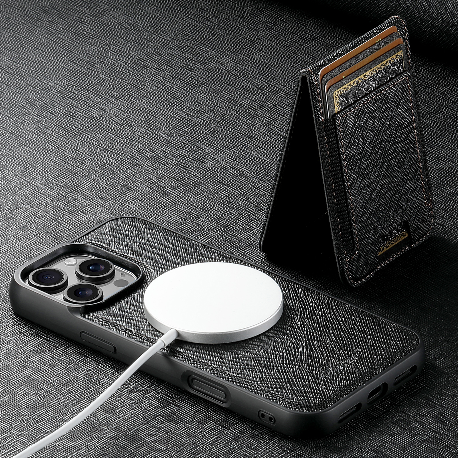 SUTENI H17SZ Magnet Wireless Charging Phone Case Card Holder Stand PU Leather For iPhone 16 Pro Max 15 Plus 14 Pro 13 12