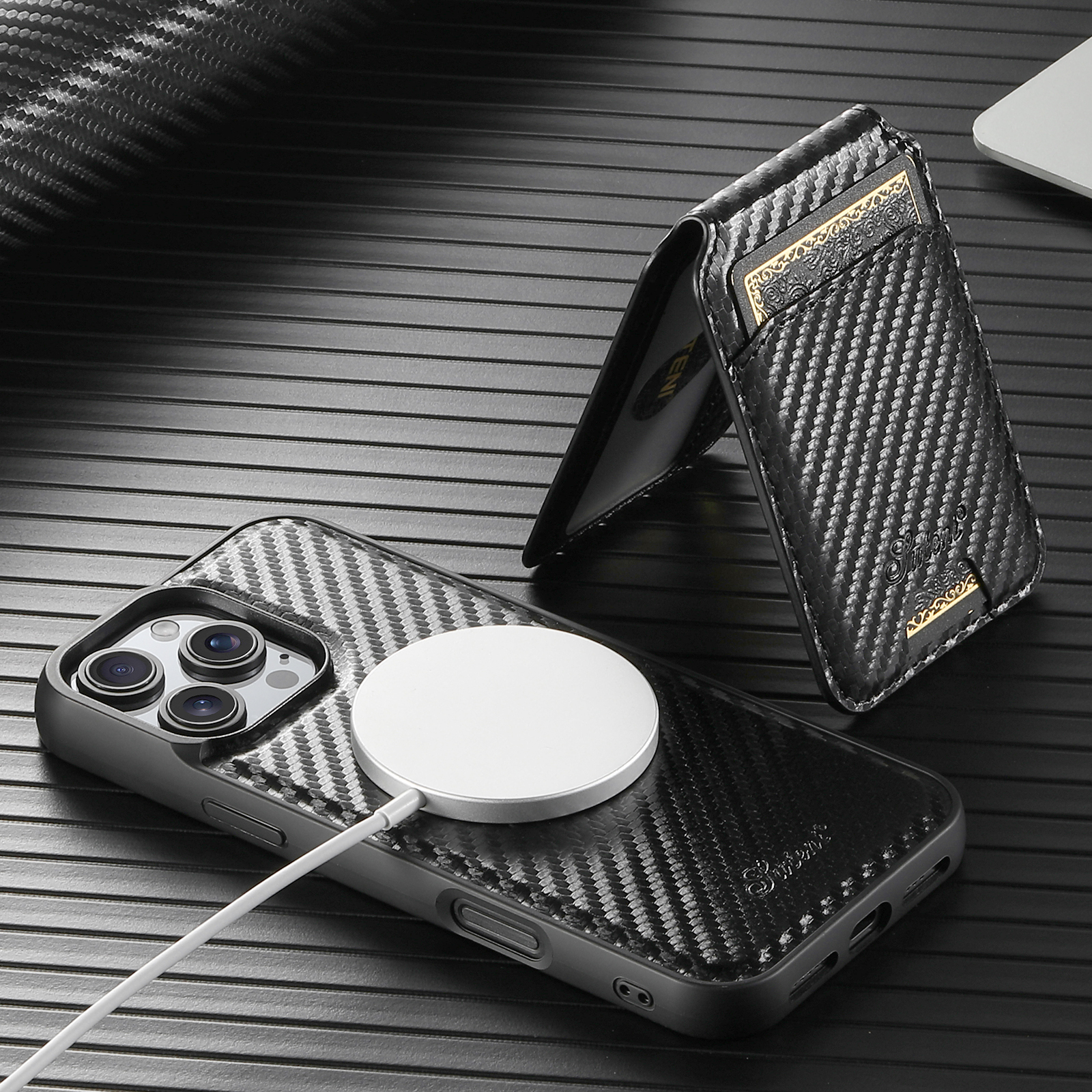 SUTENI H18TXW Phone Case Magnet Wireless Charging Card Holder Stand Luxury PU Leather For iPhone 16 Pro Max 15 Plus 14 Pro 13 12