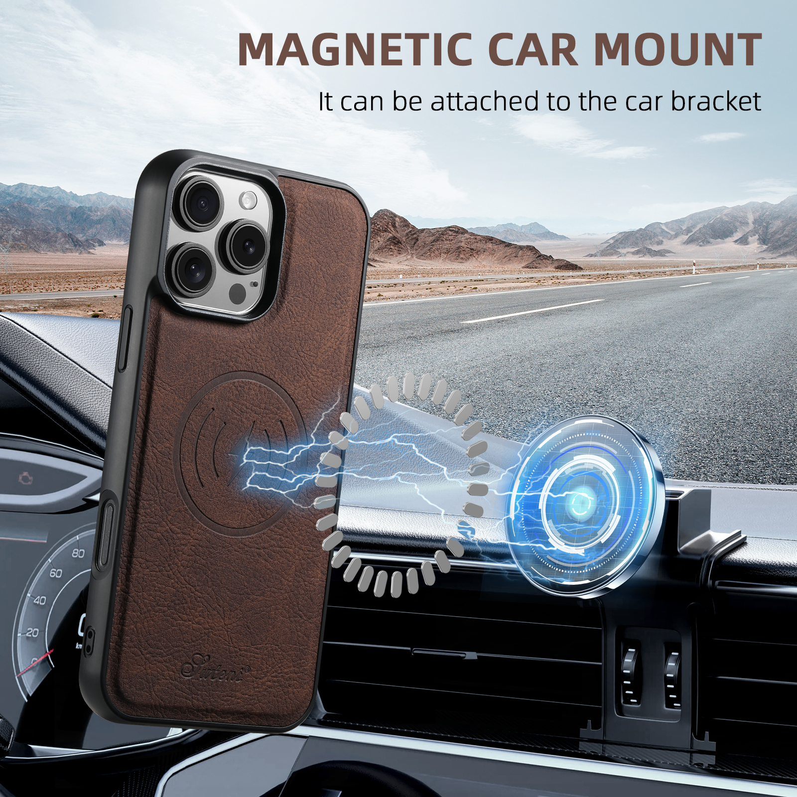 SUTENI H19LZ Magnetic Wireless Charging  Phone Case Card Slot PU Leather Wallet Button Card Box For iPhone 16 Pro Max 15 Plus 14 13 12