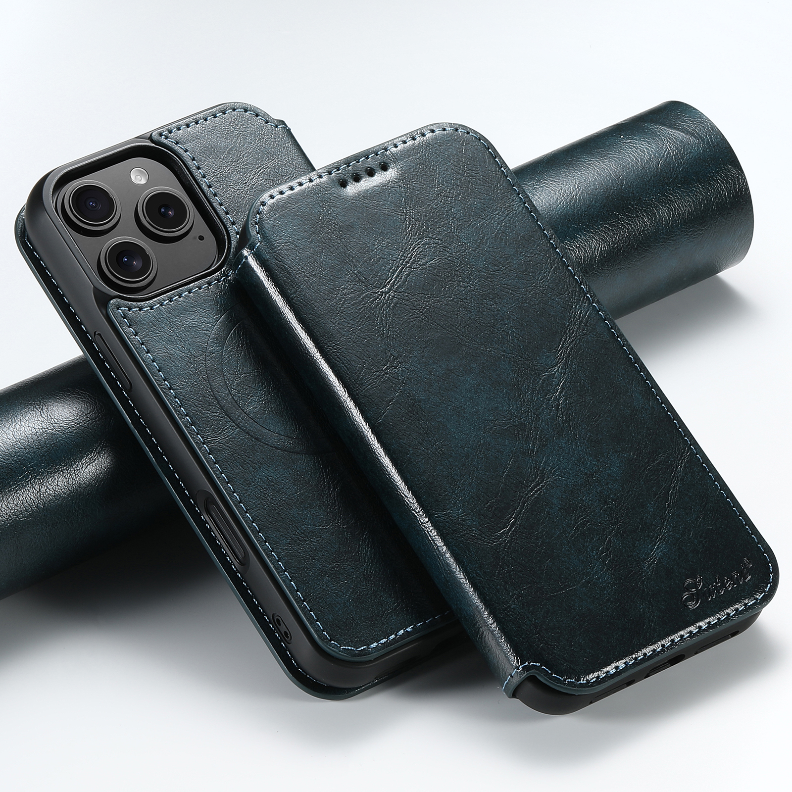 SUTENI J05 PU Leather Wireless Charging 2 In 1 Card Holder Stand Wallet Magnetic buckle Phone Case For iPhone 16 Pro Max 15 Plus 14 13 12