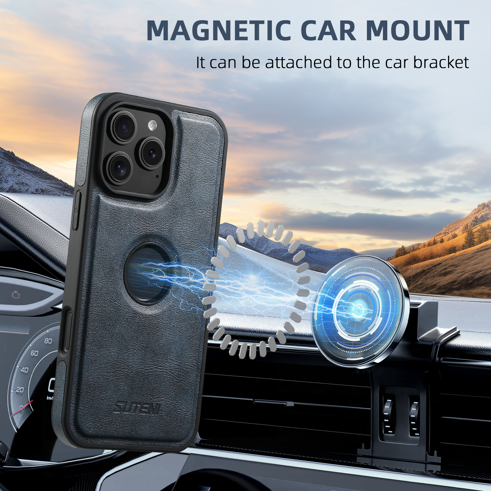 SUTENI M2 Faux Leather Phone Case Wireless Charging Magnet Card Holder Stand Smooth Surface 2-in-1 For 17 Pro Max 16 Plus 15 14 13 12