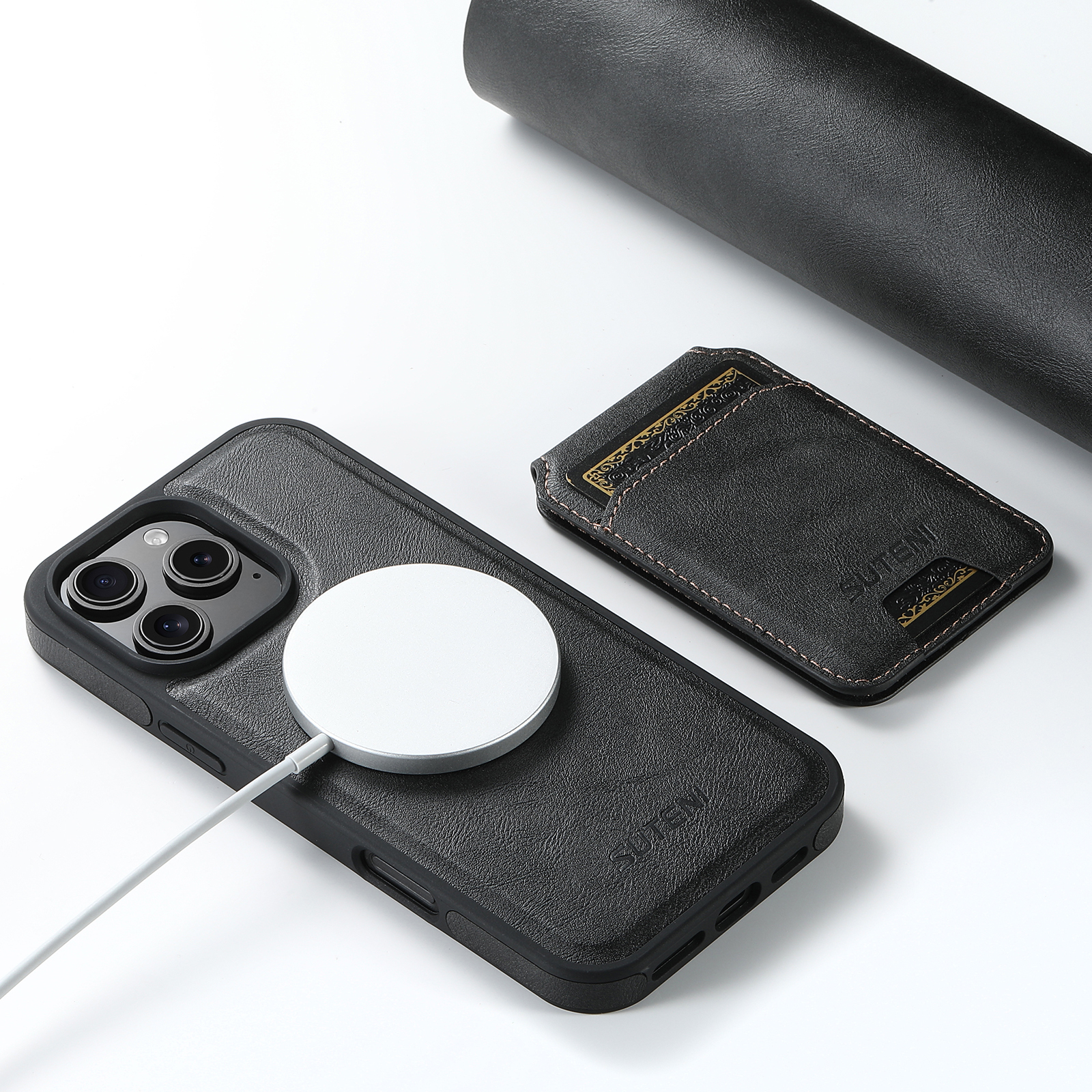 SUTENI M2 PU Leather Phone Case Magnet Wireless Charging Card Holder Stand For iPhone 16 Pro Max 15 Plus 14 Pro 13 12