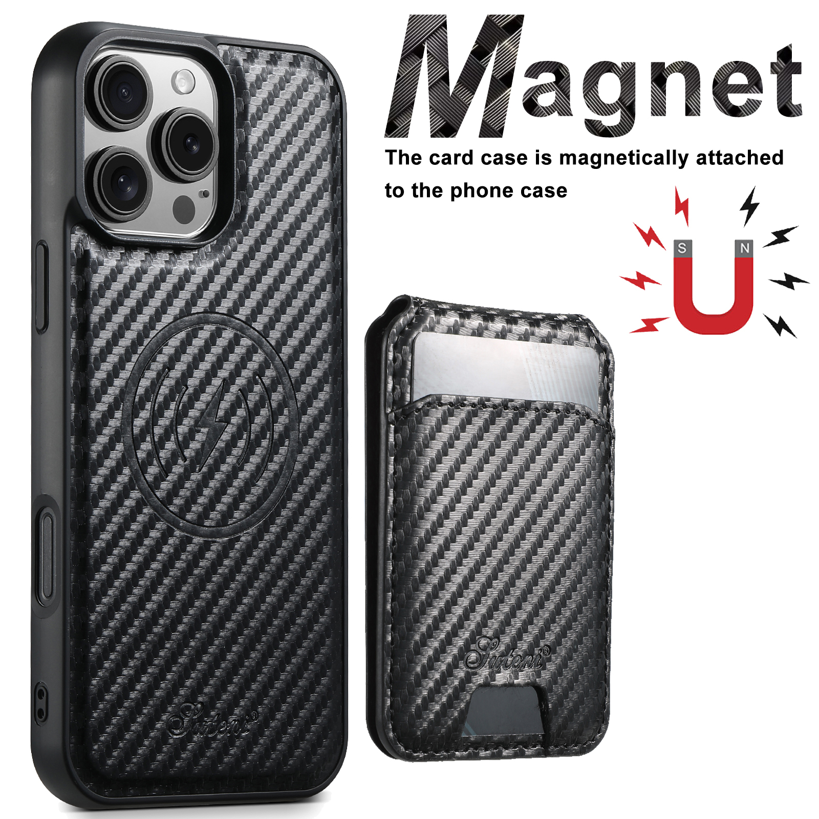 SUTENI H18TXW Phone Case Magnet Wireless Charging Card Holder Stand Luxury PU Leather For iPhone 16 Pro Max 15 Plus 14 Pro 13 12