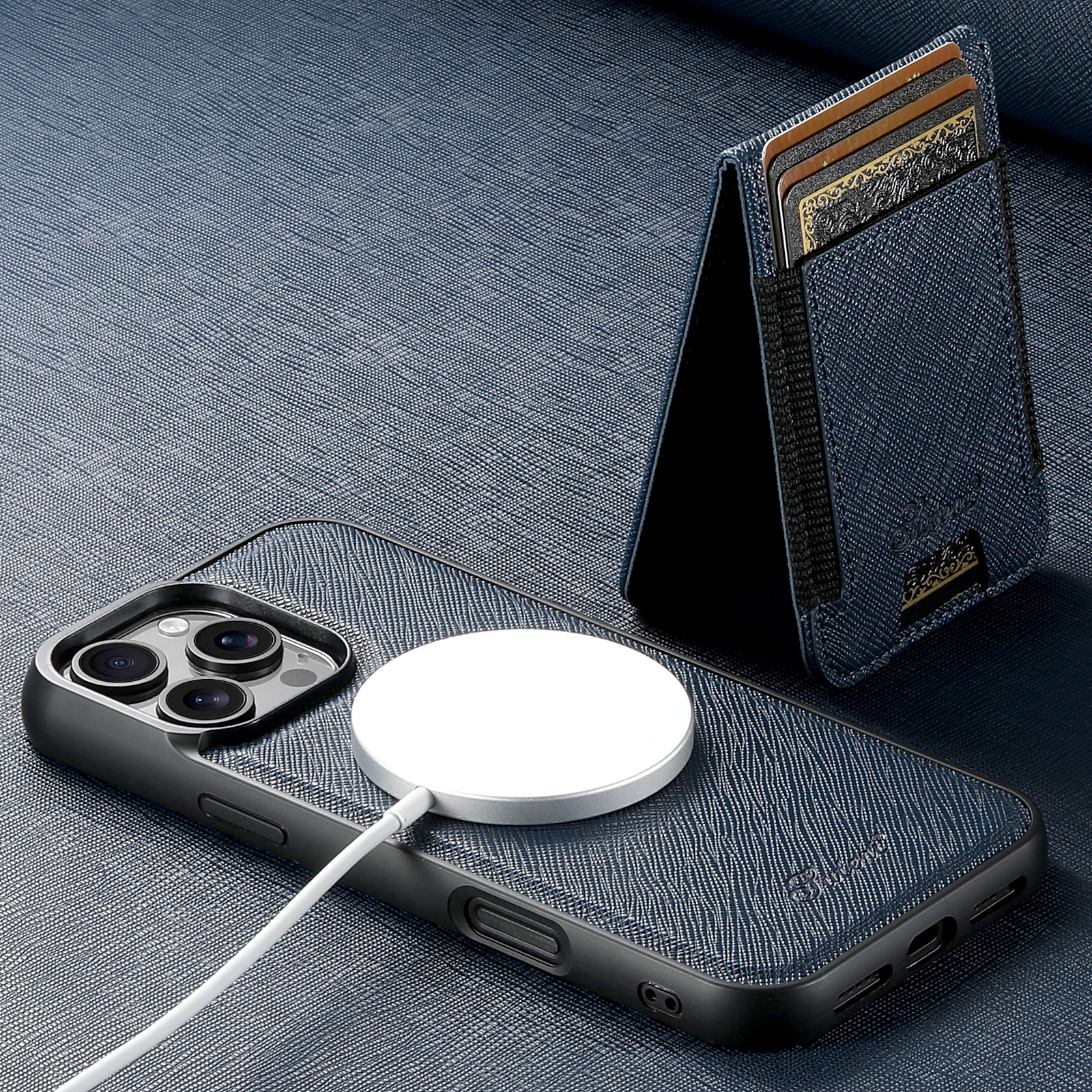 SUTENI H17SZ Magnet Wireless Charging Phone Case Card Holder Stand PU Leather For iPhone 16 Pro Max 15 Plus 14 Pro 13 12
