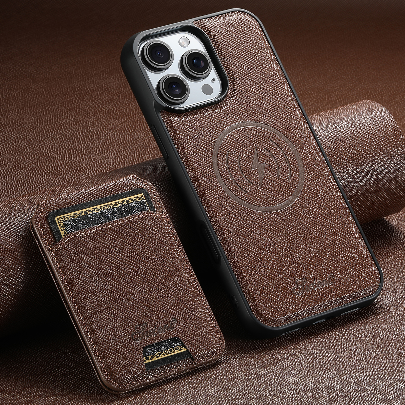 SUTENI H18SZ Phone Case Magnet Wireless Charging Card Holder Stand PU Leather For iPhone 16 Pro Max 15 Plus 14 Pro 13 12