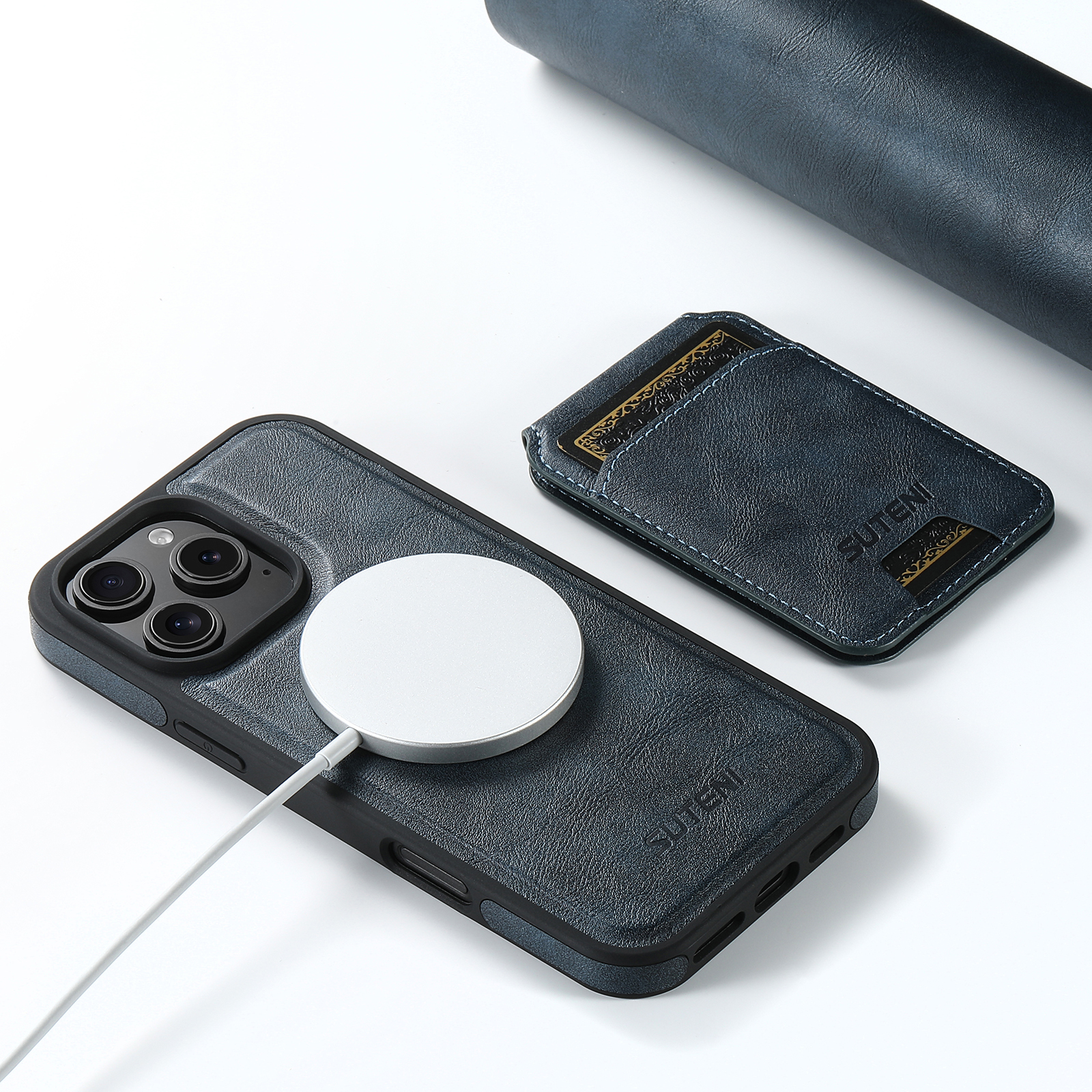 SUTENI M2 PU Leather Phone Case Magnet Wireless Charging Card Holder Stand For iPhone 16 Pro Max 15 Plus 14 Pro 13 12