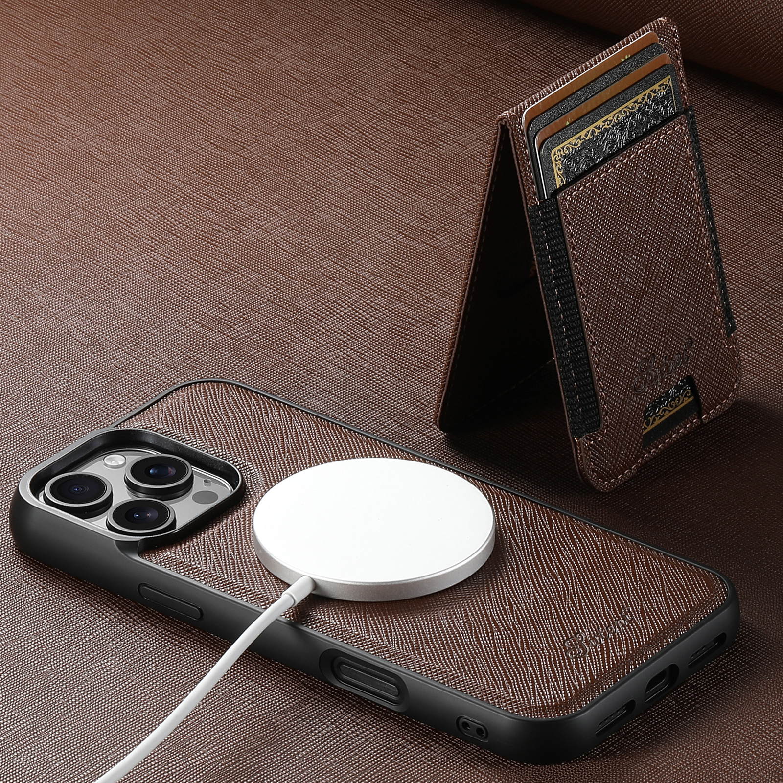 SUTENI H17SZ Magnet Wireless Charging Phone Case Card Holder Stand PU Leather For iPhone 16 Pro Max 15 Plus 14 Pro 13 12