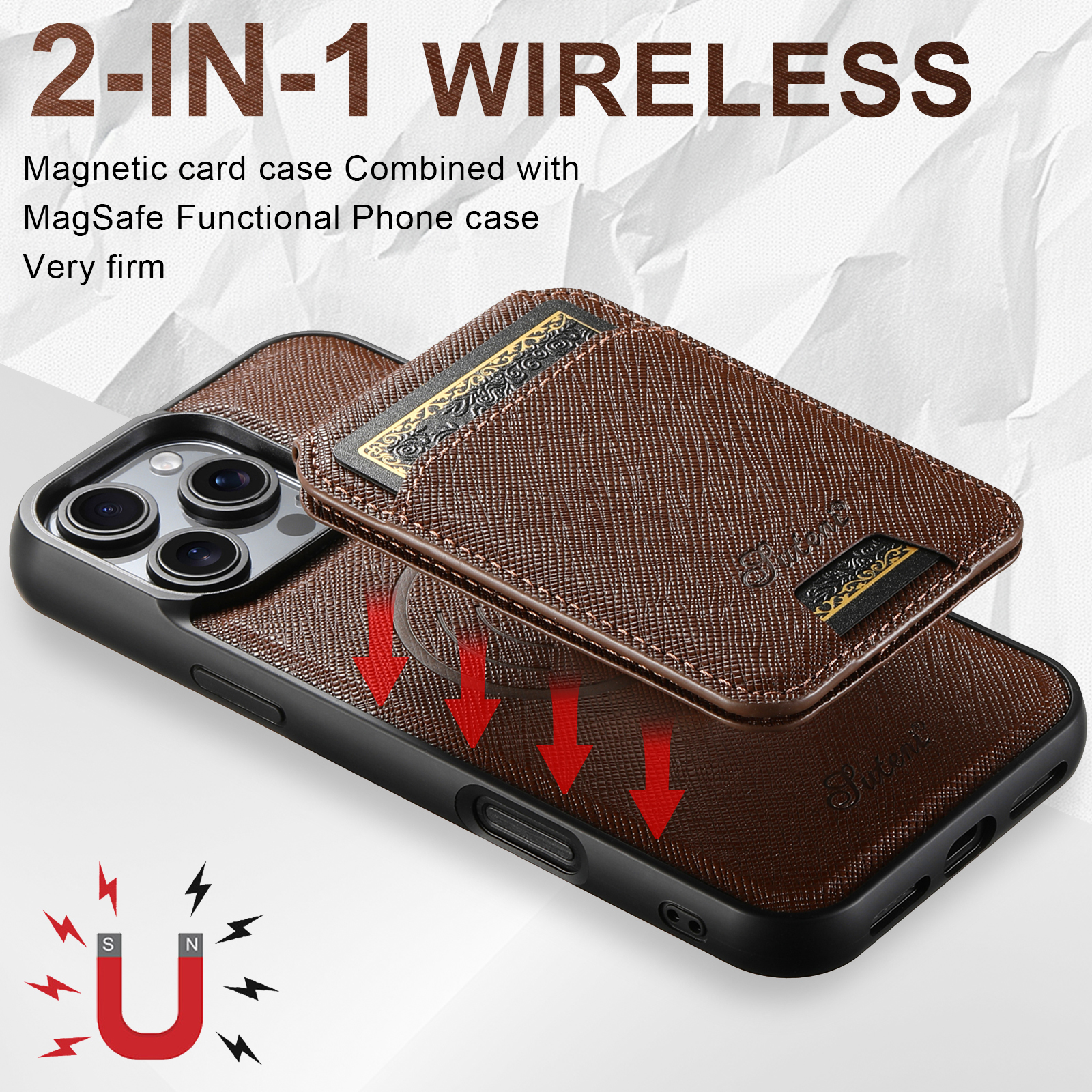 SUTENI H18SZ Phone Case Magnet Wireless Charging Card Holder Stand PU Leather For iPhone 16 Pro Max 15 Plus 14 Pro 13 12