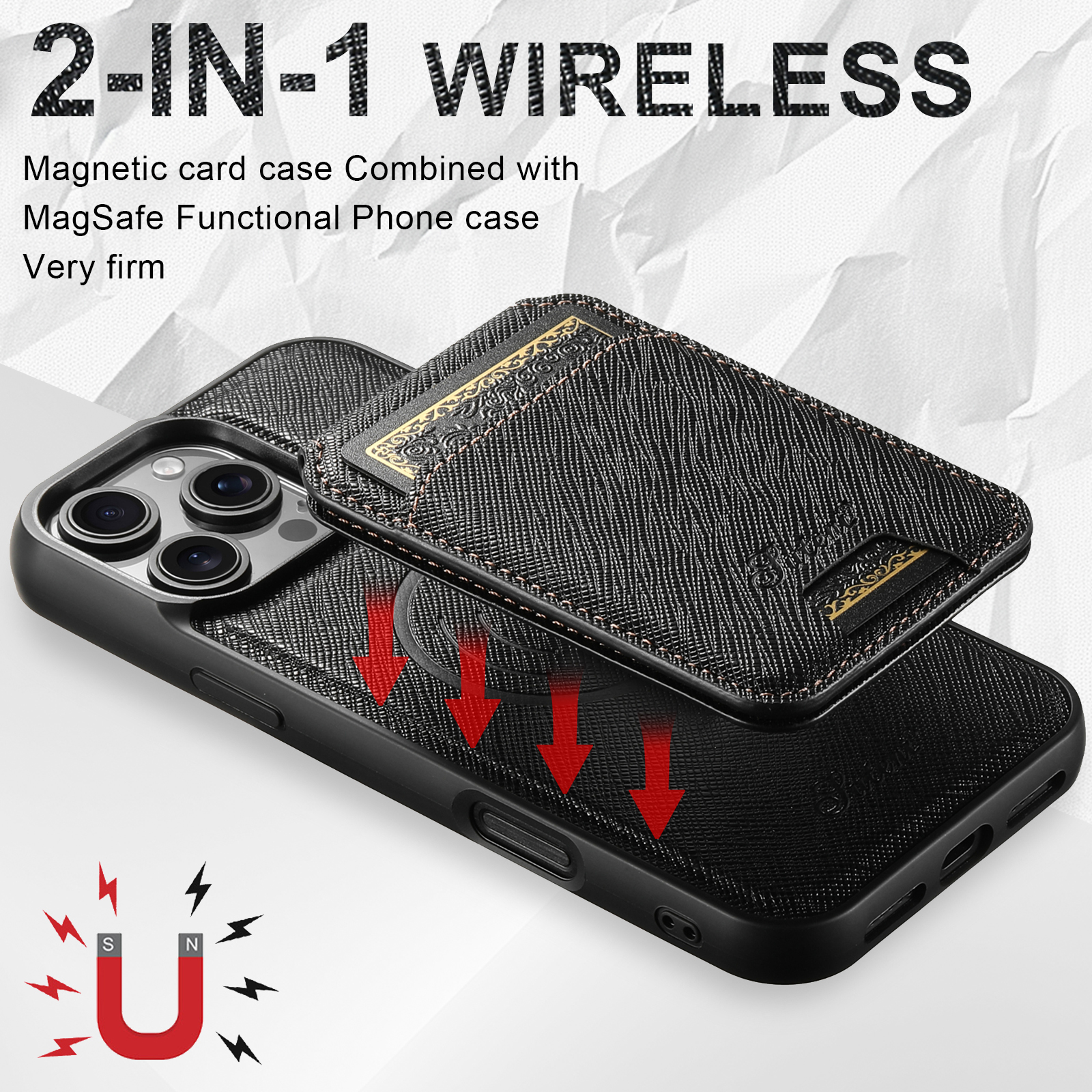 SUTENI H18SZ Phone Case Magnet Wireless Charging Card Holder Stand PU Leather For iPhone 16 Pro Max 15 Plus 14 Pro 13 12