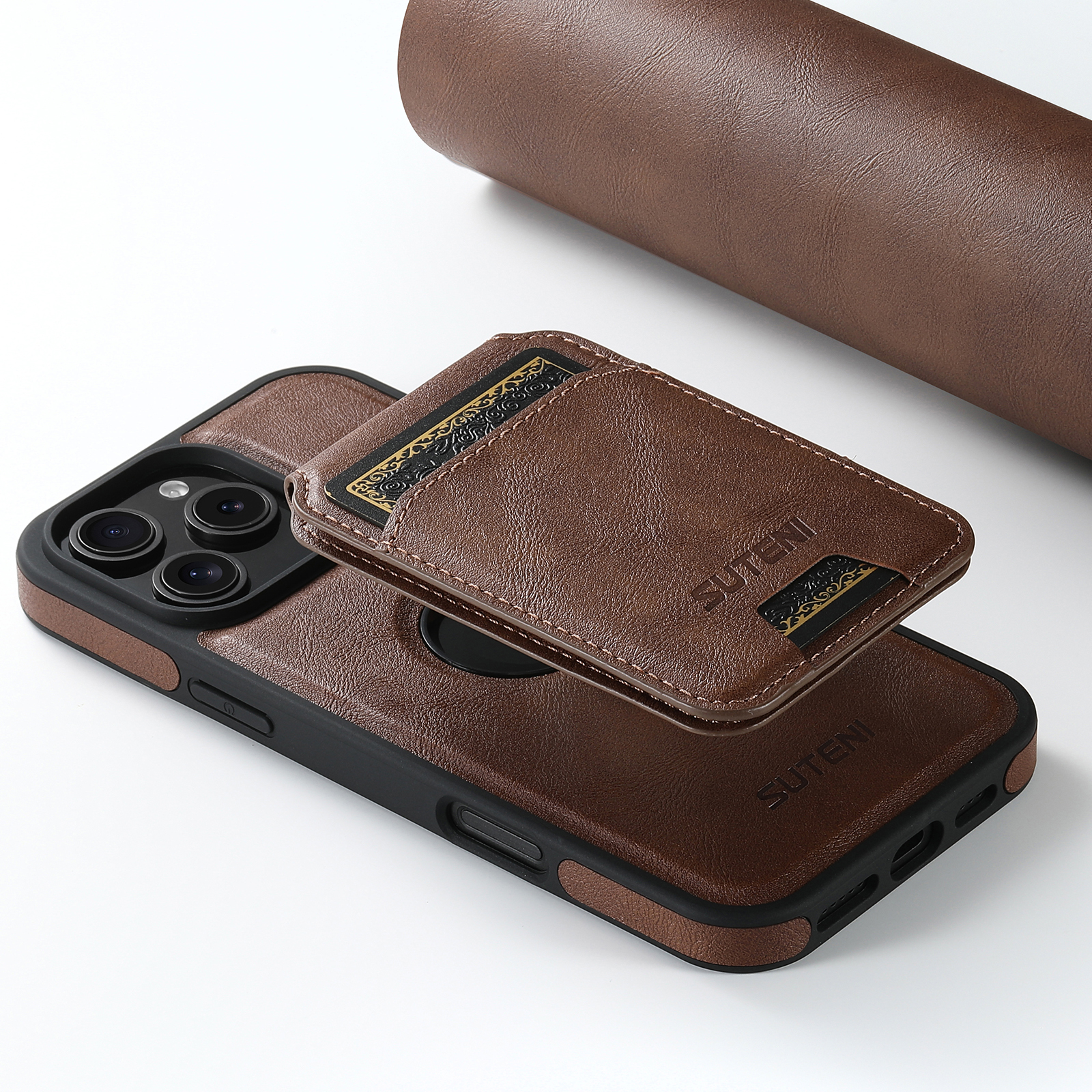 SUTENI M2 PU Leather Phone Case Magnet Wireless Charging Card Holder Stand For iPhone 16 Pro Max 15 Plus 14 Pro 13 12