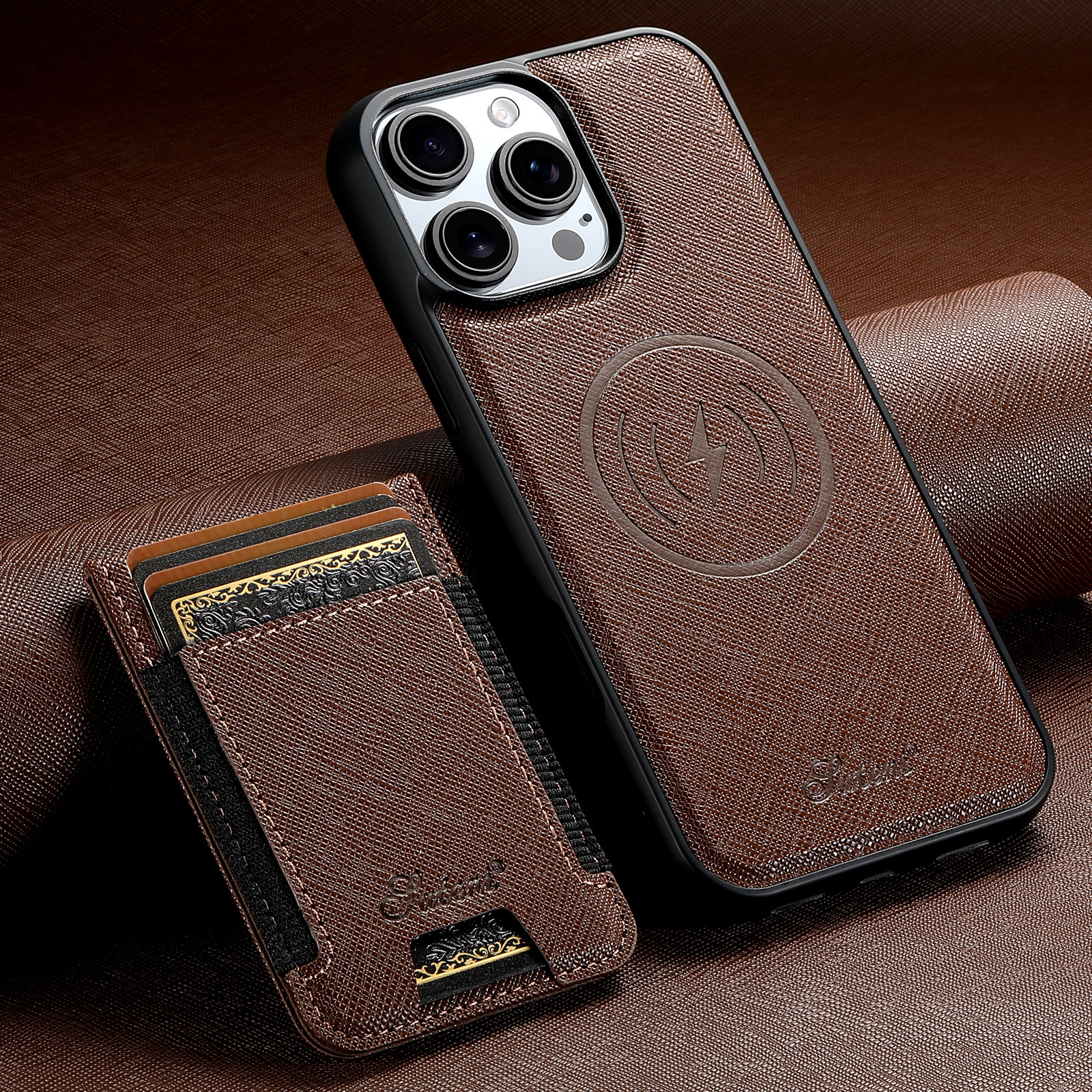 SUTENI H17SZ Magnet Wireless Charging Phone Case Card Holder Stand PU Leather For iPhone 16 Pro Max 15 Plus 14 Pro 13 12