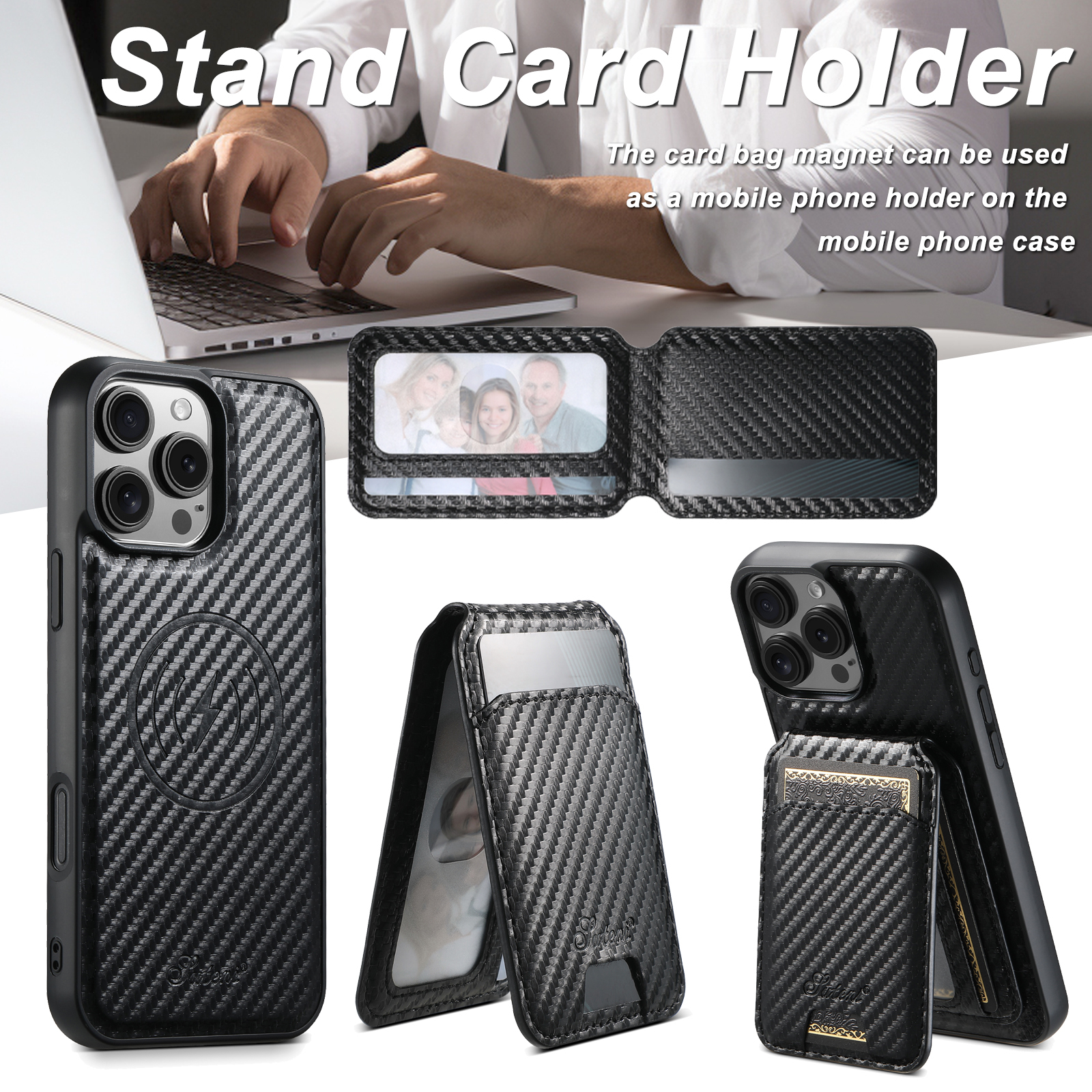 SUTENI H18TXW Phone Case Magnet Wireless Charging Card Holder Stand Luxury PU Leather For iPhone 16 Pro Max 15 Plus 14 Pro 13 12
