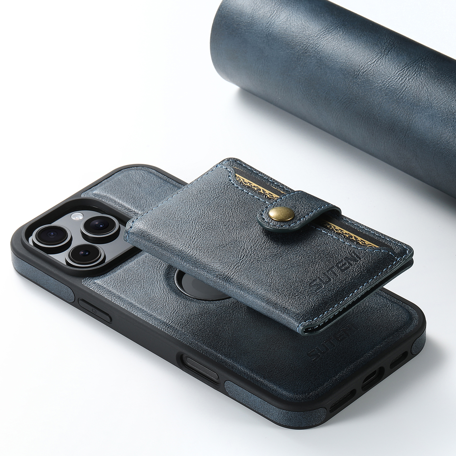SUTENI M1 Magnetic Wireless Charging PU Leather Button Card Holder Stand Phone Case For iPhone 16 Pro Max 15 Plus 14 Pro 13 12
