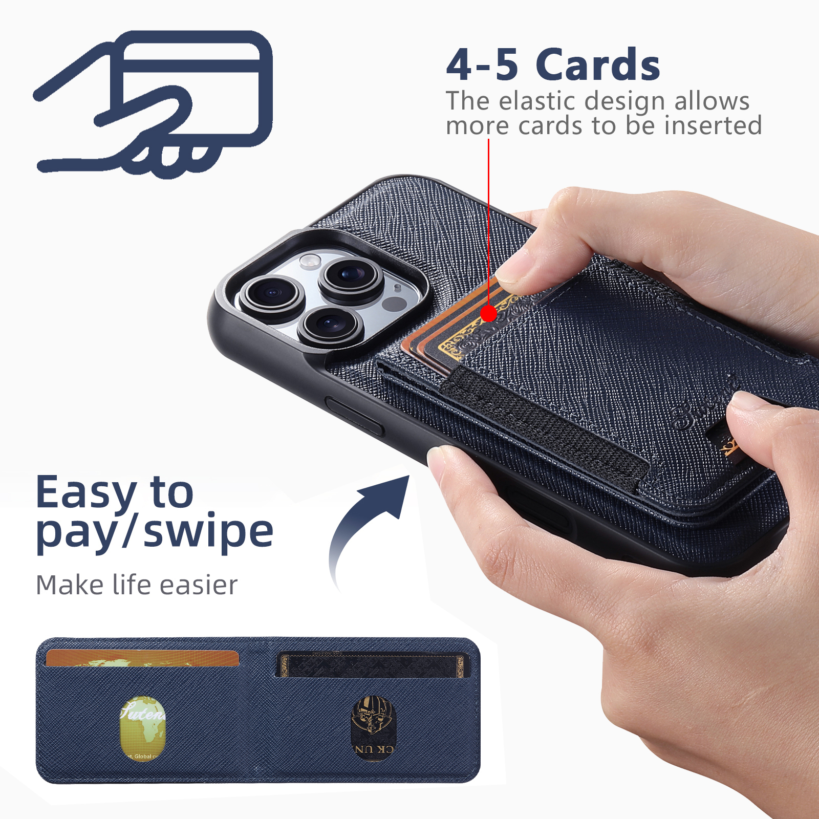 SUTENI H17SZ Magnet Wireless Charging Phone Case Card Holder Stand PU Leather For iPhone 16 Pro Max 15 Plus 14 Pro 13 12