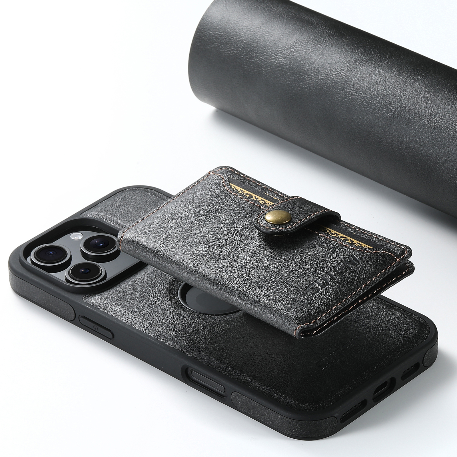SUTENI M1 Magnetic Wireless Charging PU Leather Button Card Holder Stand Phone Case For iPhone 16 Pro Max 15 Plus 14 Pro 13 12