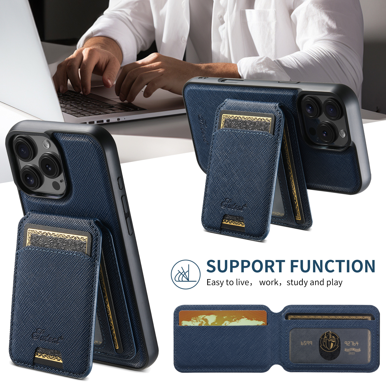 SUTENI H18SZ Phone Case Magnet Wireless Charging Card Holder Stand PU Leather For iPhone 16 Pro Max 15 Plus 14 Pro 13 12