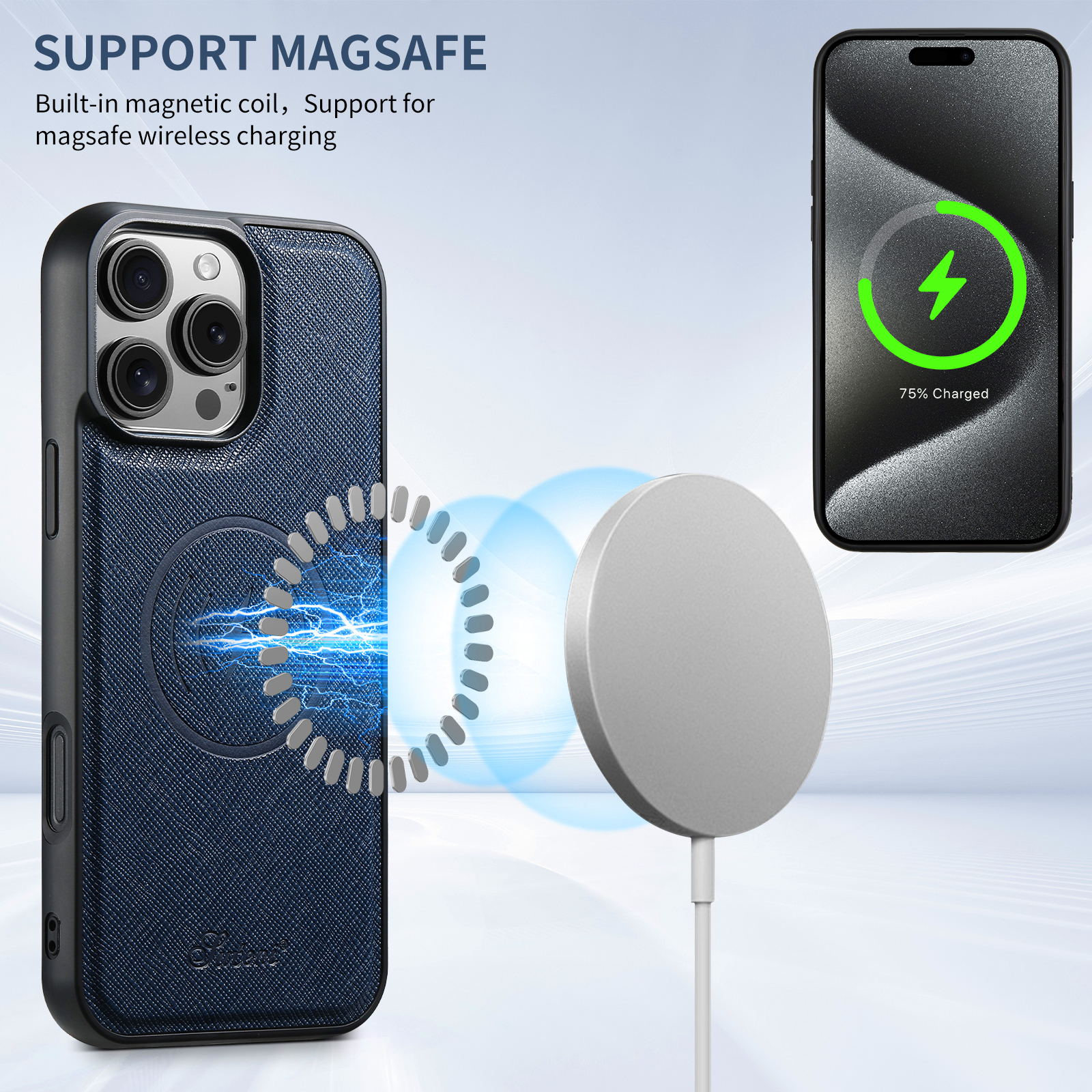 SUTENI H18SZDK Magnet Wireless Charging Phone Case Luxury PU Leather For iPhone 16 Pro Max 15 Plus 14 13 12