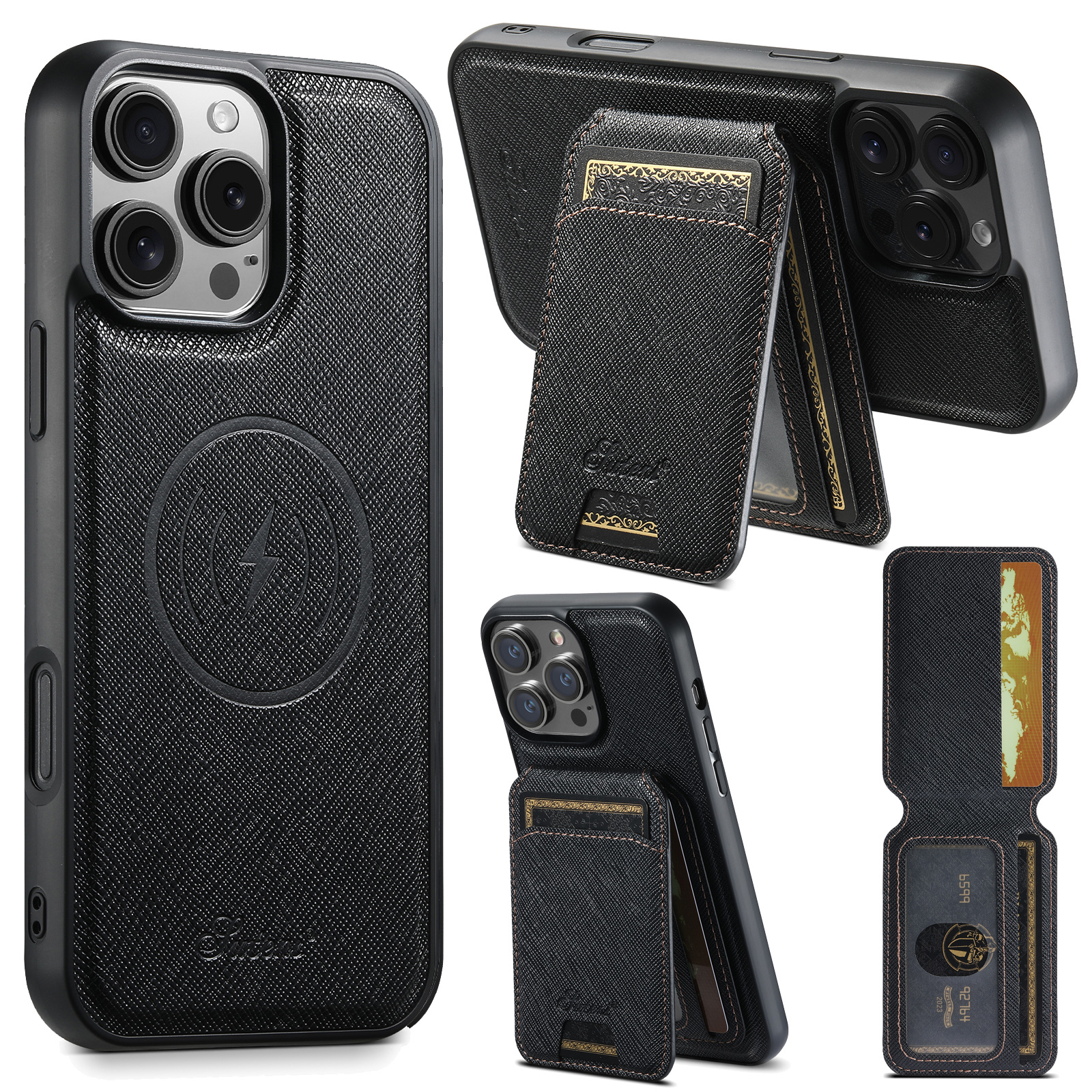 SUTENI H18SZ Phone Case Magnet Wireless Charging Card Holder Stand PU Leather For iPhone 16 Pro Max 15 Plus 14 Pro 13 12
