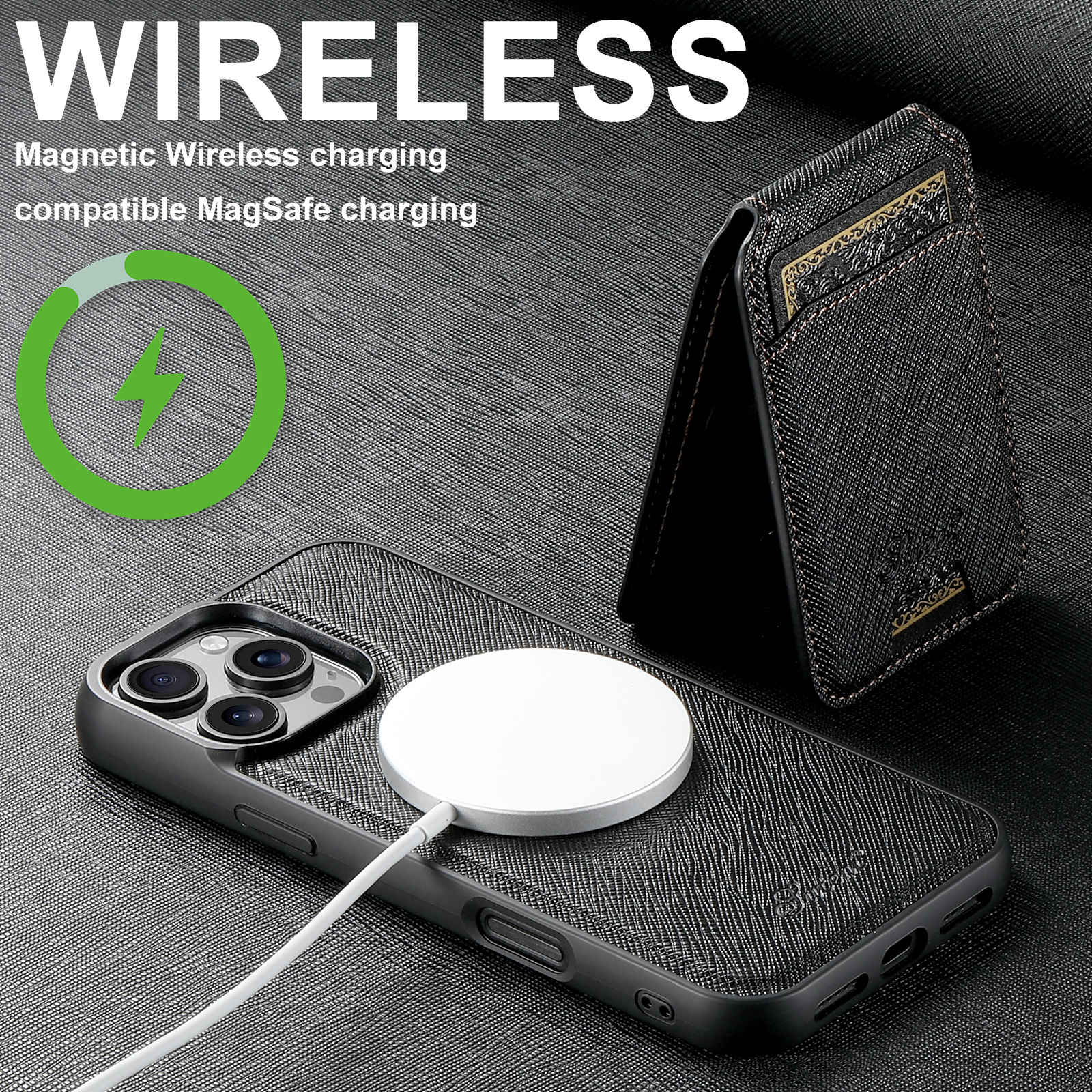 SUTENI H18SZ Phone Case Magnet Wireless Charging Card Holder Stand PU Leather For iPhone 16 Pro Max 15 Plus 14 Pro 13 12