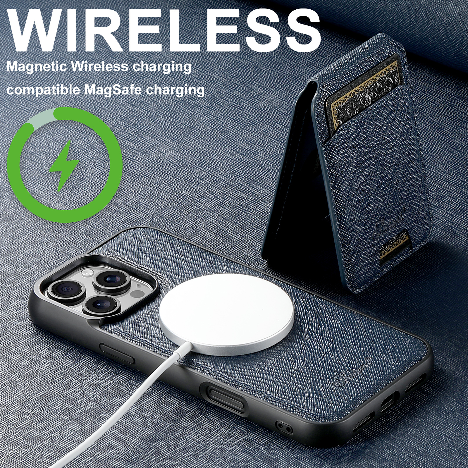 SUTENI H18SZ Phone Case Magnet Wireless Charging Card Holder Stand PU Leather For iPhone 16 Pro Max 15 Plus 14 Pro 13 12