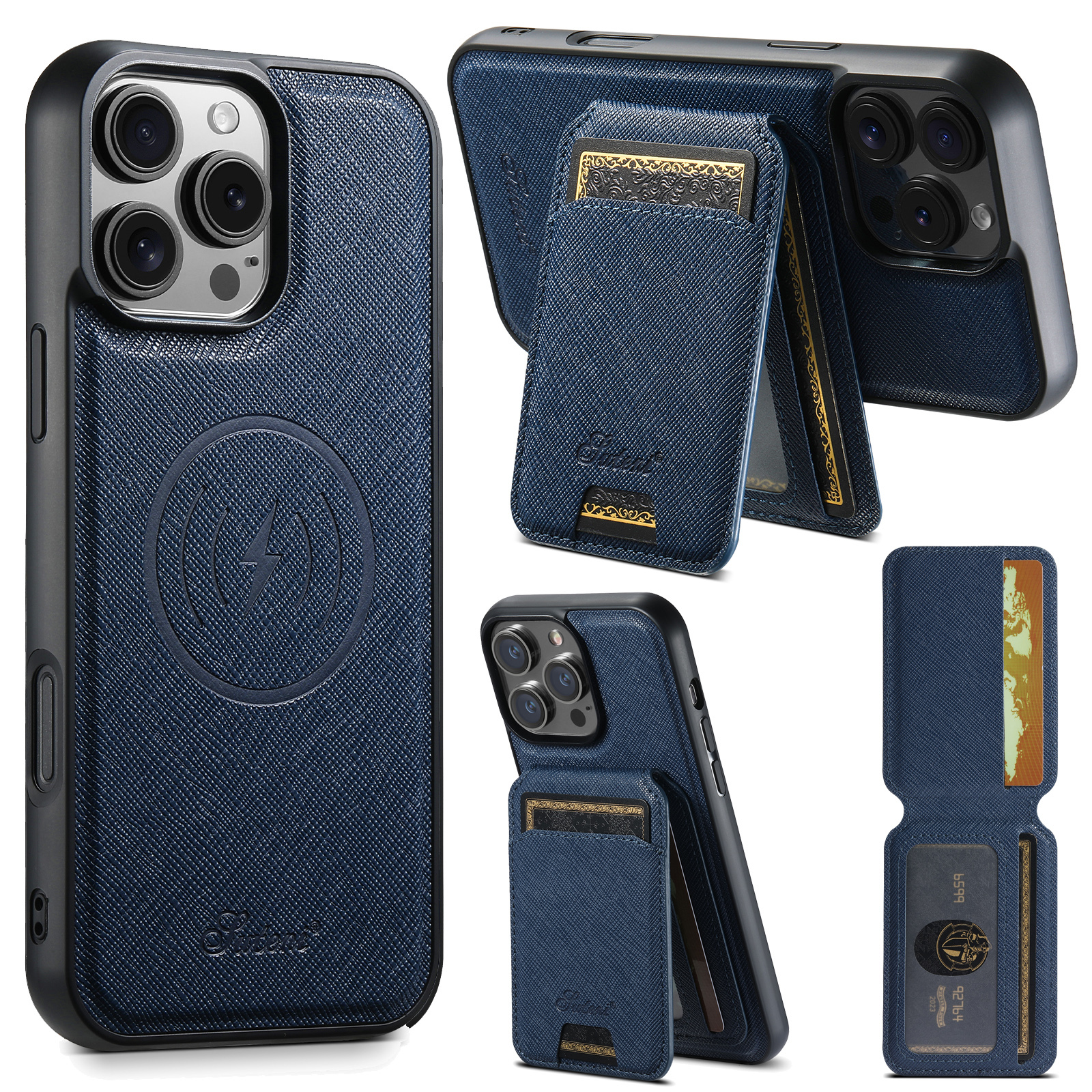 SUTENI H18SZ Phone Case Wireless Charging Magnet Card Holder Stand Faux Leather For iPhone 17 Pro Max 16 Plus 15 14 13 12
