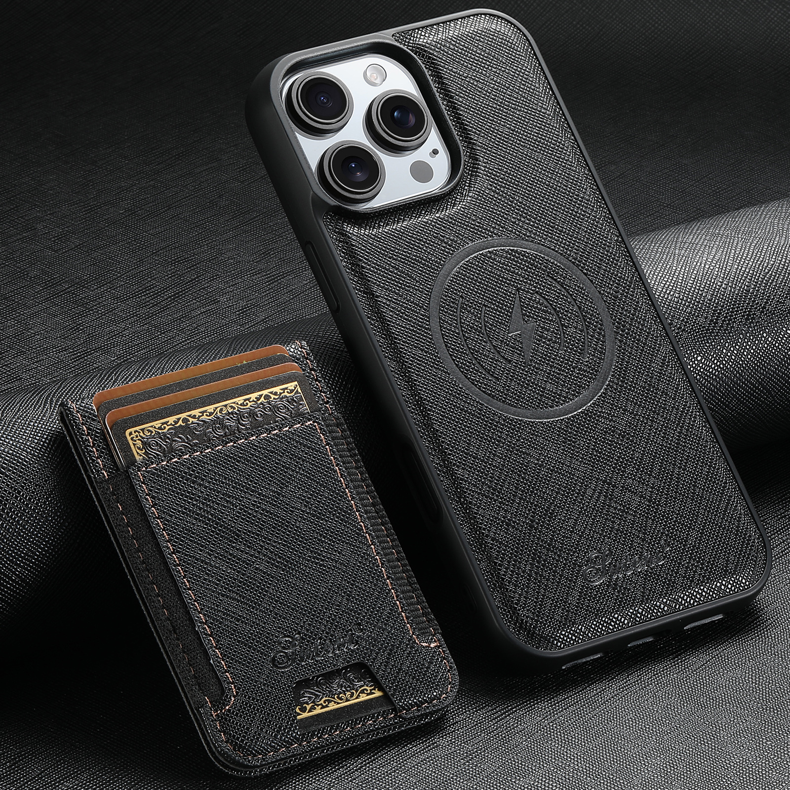 SUTENI H17SZ Magnet Wireless Charging Phone Case Card Holder Stand PU Leather For iPhone 16 Pro Max 15 Plus 14 Pro 13 12