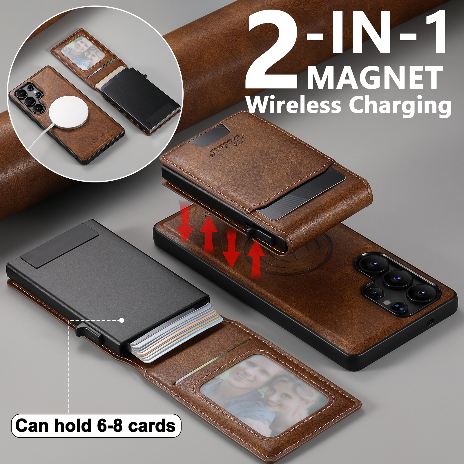 SUTENI H19YL Magnetic Wireless Charging  Phone Case Luxury PU Leather Card Slot Wallet Card Box For Samsung S25Ultra S24Plus S23 S22 Note20