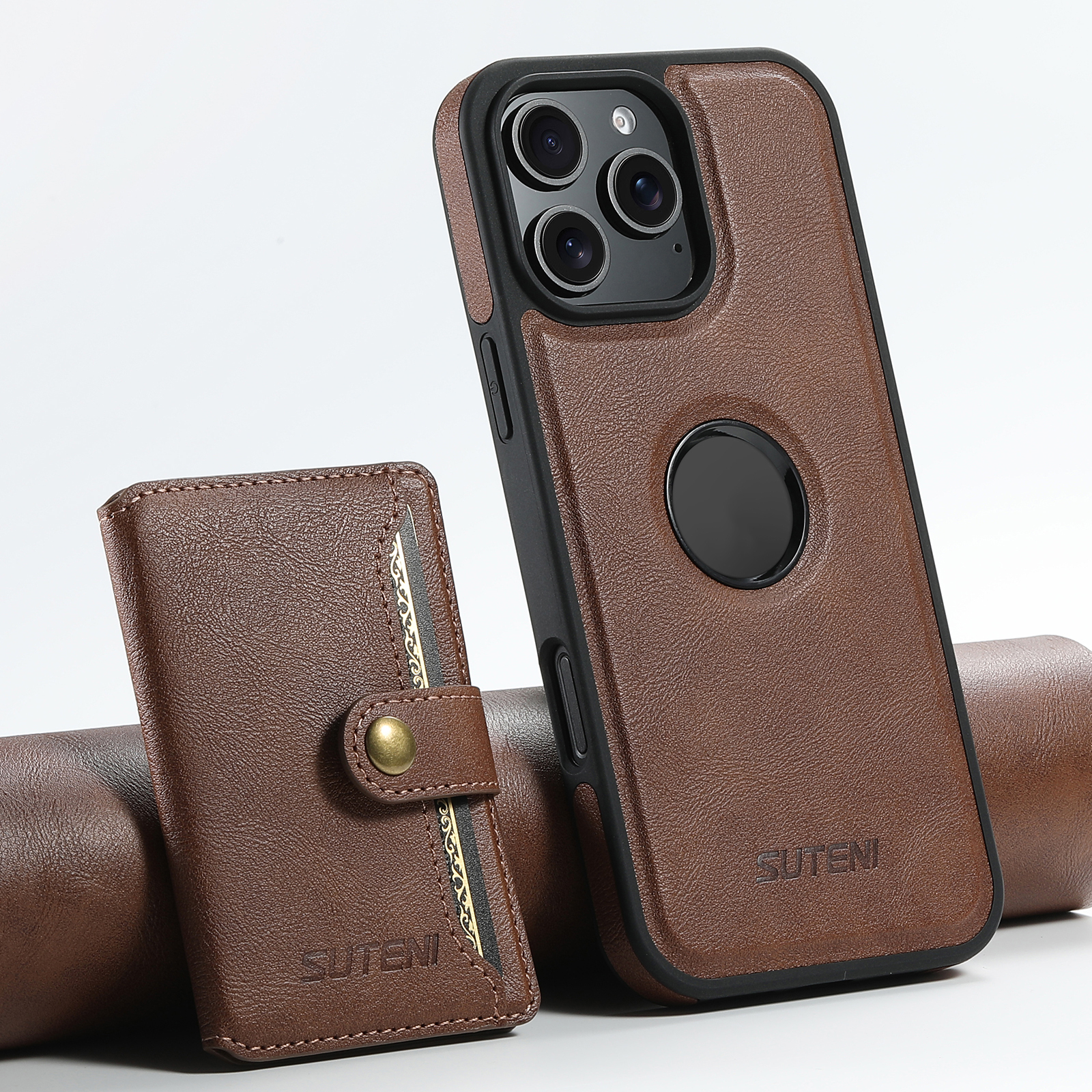 SUTENI M1 Magnetic Wireless Charging PU Leather Button Card Holder Stand Phone Case For iPhone 16 Pro Max 15 Plus 14 Pro 13 12
