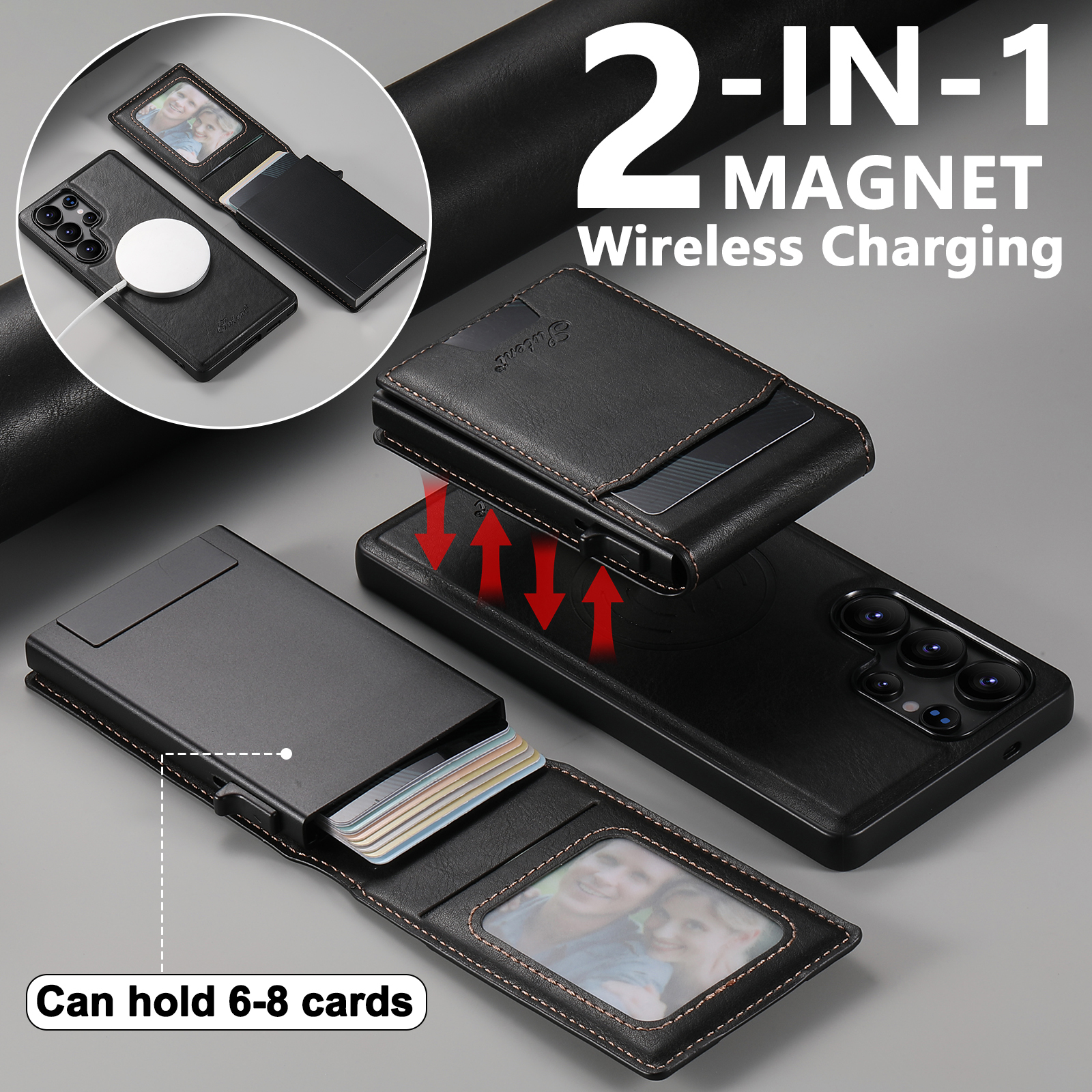 SUTENI H19YL Magnetic Wireless Charging  Phone Case Luxury PU Leather Card Slot Wallet Card Box For Samsung S25Ultra S24Plus S23 S22 Note20