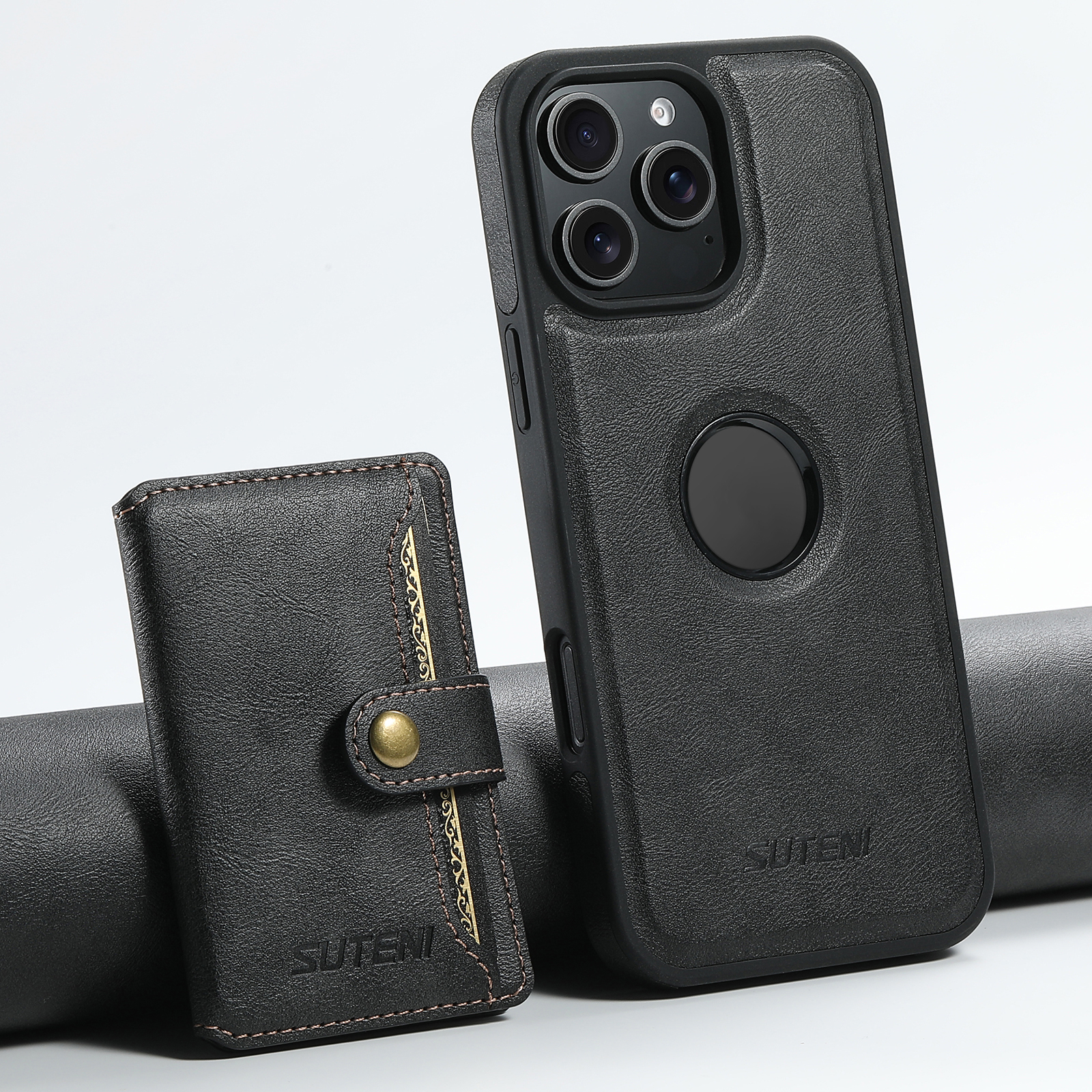 SUTENI M1 Magnetic Wireless Charging PU Leather Button Card Holder Stand Phone Case For iPhone 16 Pro Max 15 Plus 14 Pro 13 12