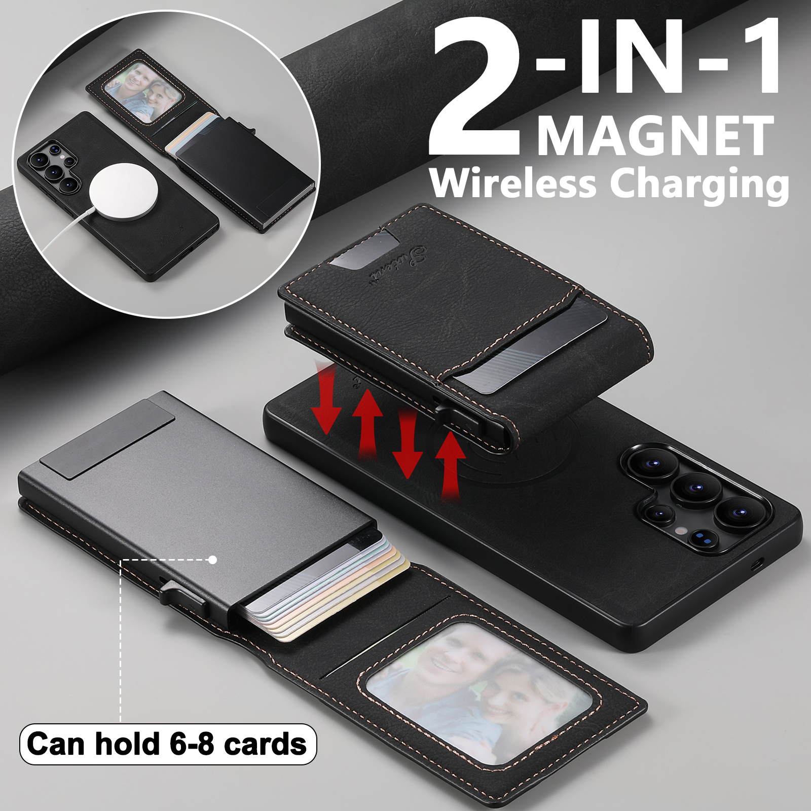 SUTENI H19LZ Magnetic Wireless Charging  Phone Case Card Slot Luxury PU Leather Wallet Button Card Box For Samsung S25Ultra S24Plus S23 S22 Note20