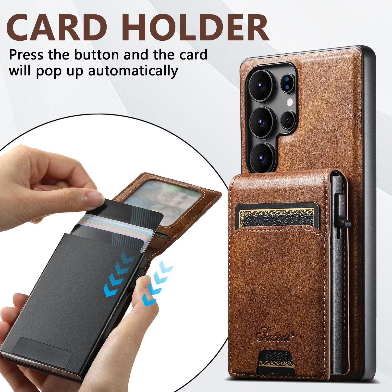 SUTENI H19YL Magnetic Wireless Charging  Phone Case Luxury PU Leather Card Slot Wallet Card Box For Samsung S25Ultra S24Plus S23 S22 Note20