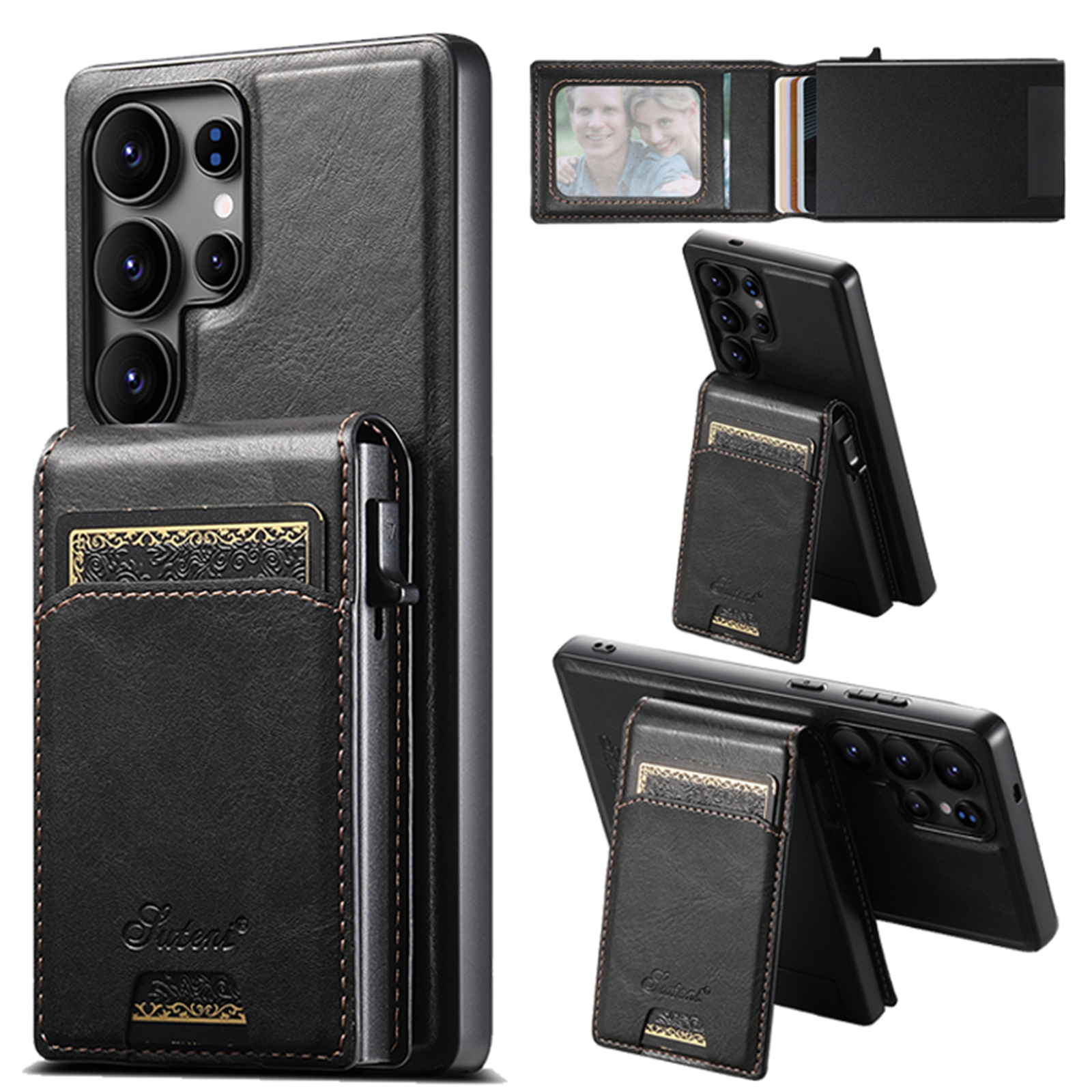 SUTENI H19YL Magnetic Wireless Charging  Phone Case Luxury PU Leather Card Slot Wallet Card Box For Samsung S25Ultra S24Plus S23 S22 Note20