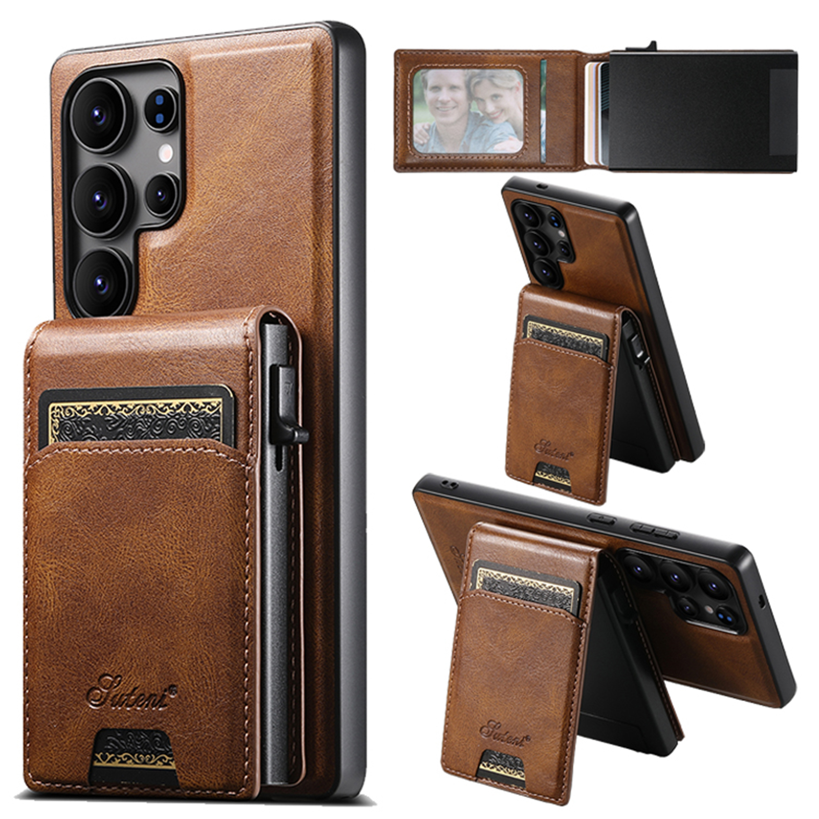 SUTENI H19YL Magnetic Wireless Charging  Phone Case Luxury PU Leather Card Slot Wallet Card Box For Samsung S25Ultra S24Plus S23 S22 Note20