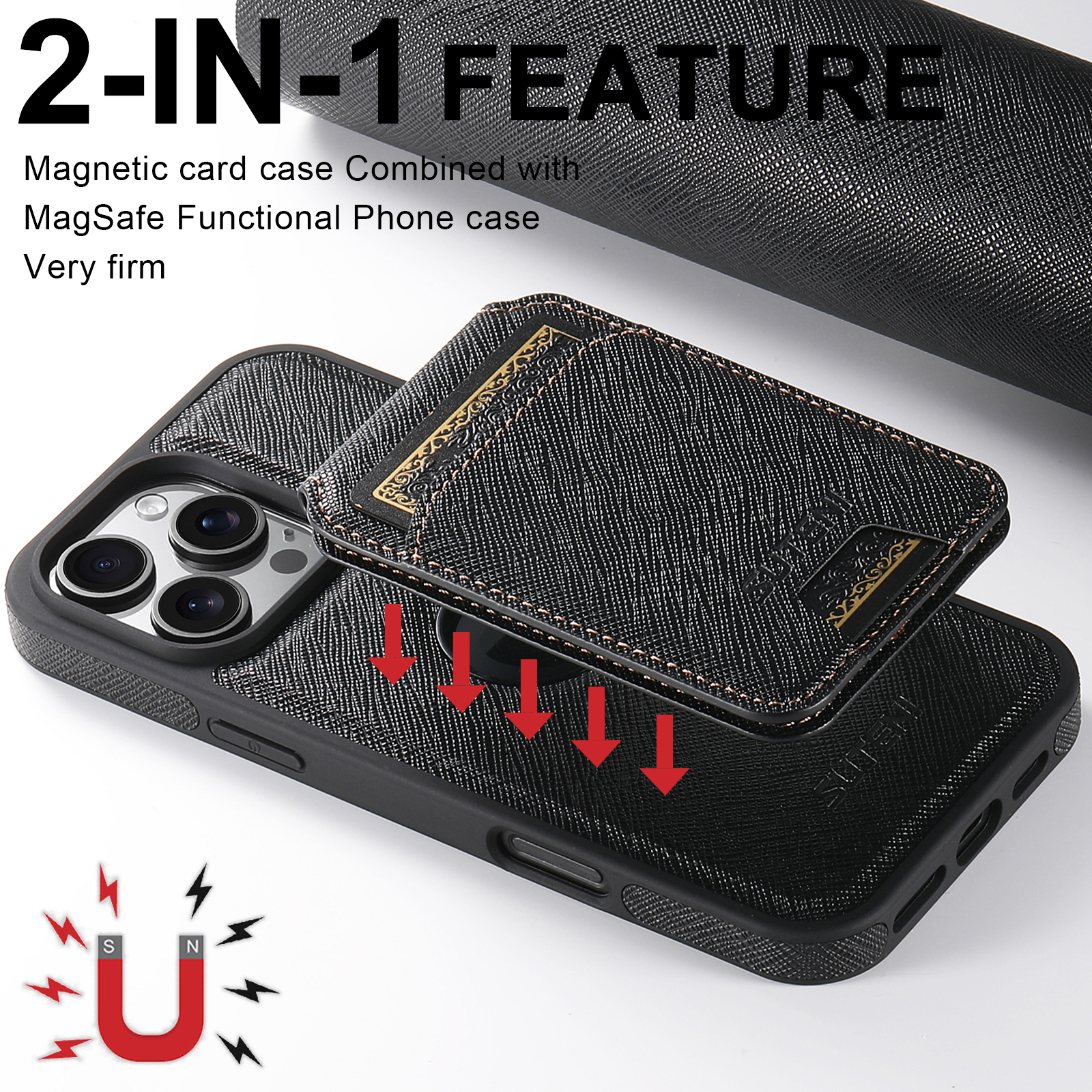 SUTENI M2SZ Magnet Wireless Charging PU Leather Phone Case Card Holder Stand For iPhone 16 Pro Max 15 Plus 14 Pro 13 12