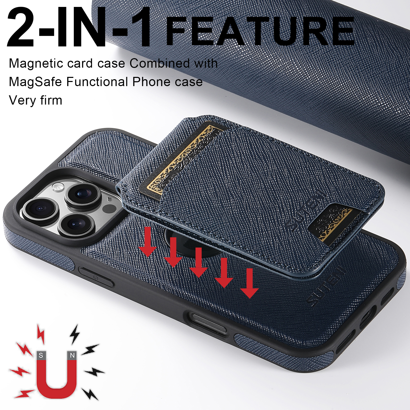 SUTENI M2SZ Magnet Wireless Charging PU Leather Phone Case Card Holder Stand For iPhone 16 Pro Max 15 Plus 14 Pro 13 12
