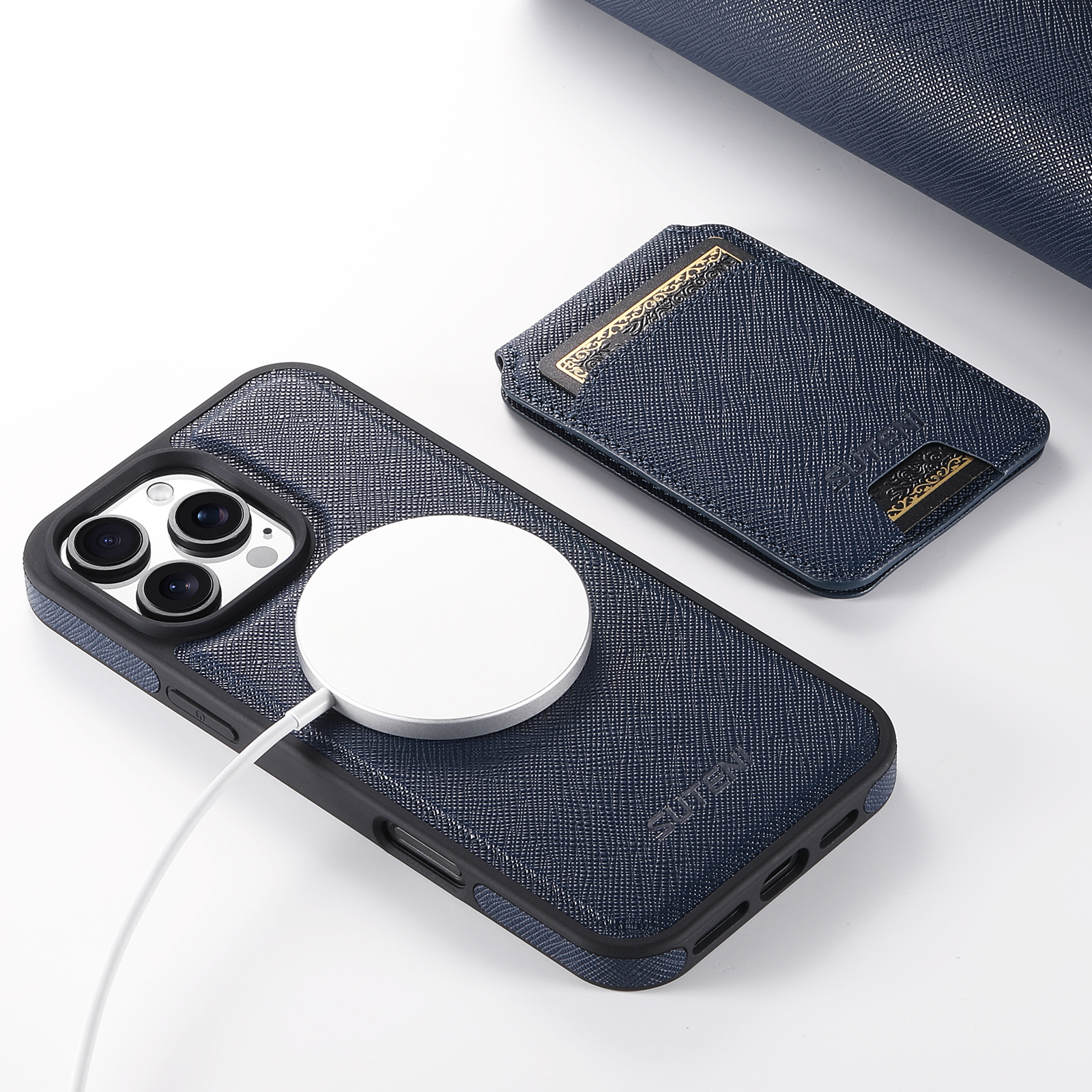 SUTENI M2SZ Magnet Wireless Charging PU Leather Phone Case Card Holder Stand For iPhone 16 Pro Max 15 Plus 14 Pro 13 12