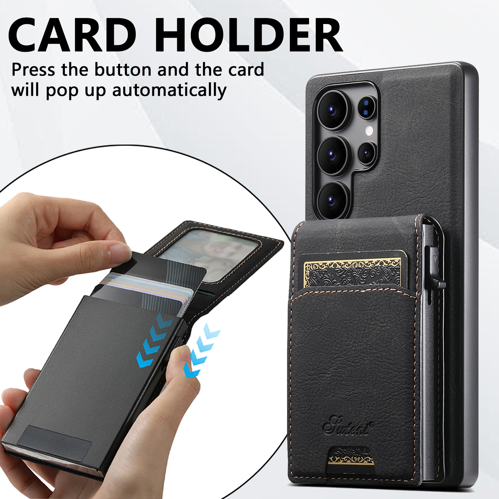 SUTENI H19LZ Magnetic Wireless Charging  Phone Case Card Slot Luxury PU Leather Wallet Button Card Box For Samsung S25Ultra S24Plus S23 S22 Note20