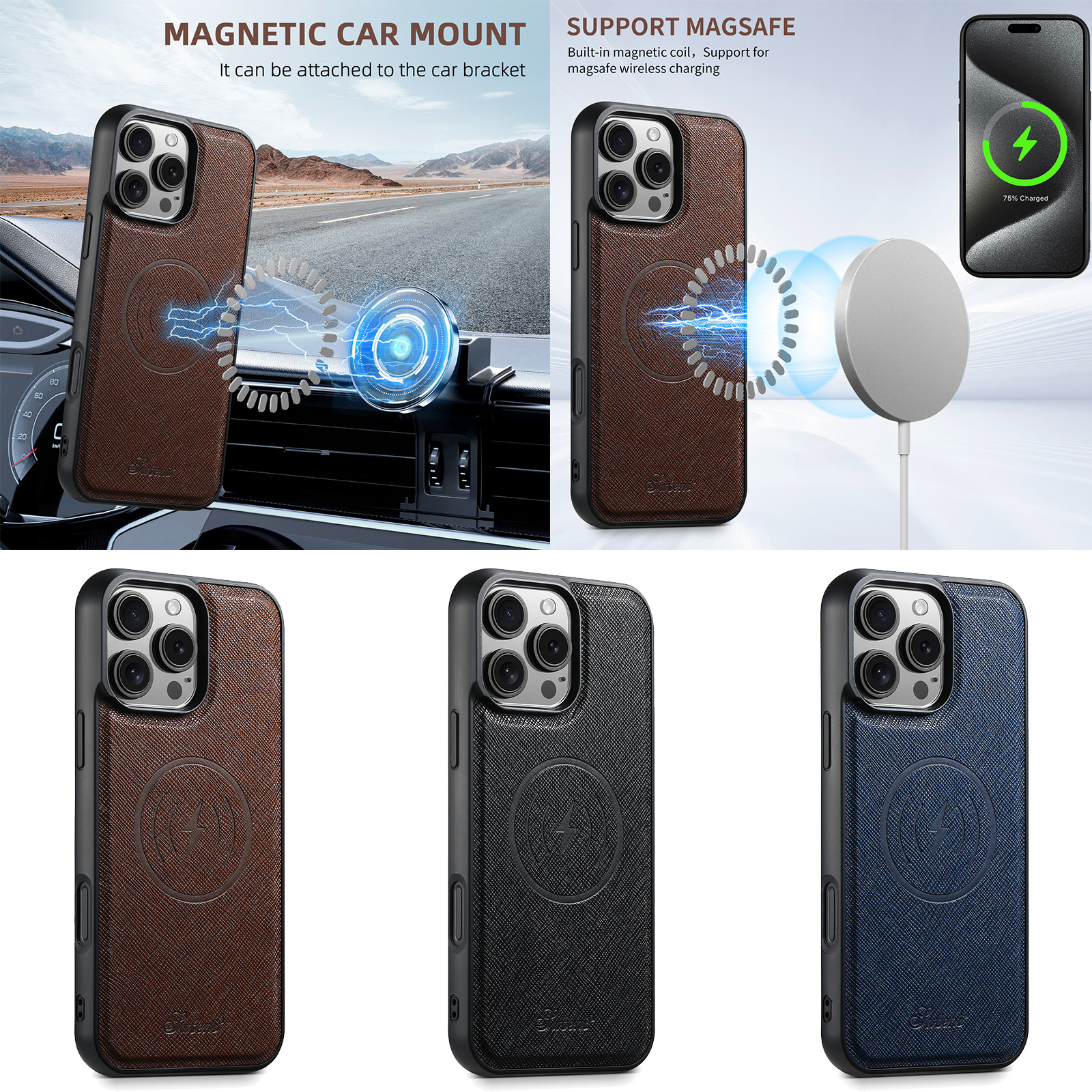 SUTENI H18SZDK Magnet Wireless Charging Phone Case Luxury PU Leather For iPhone 16 Pro Max 15 Plus 14 13 12
