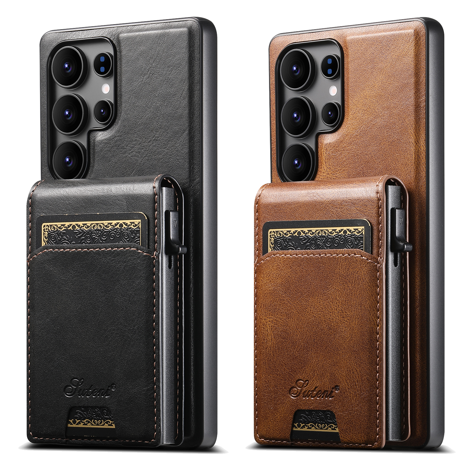 SUTENI H19YL Magnetic Wireless Charging  Phone Case Luxury PU Leather Card Slot Wallet Card Box For Samsung S25Ultra S24Plus S23 S22 Note20