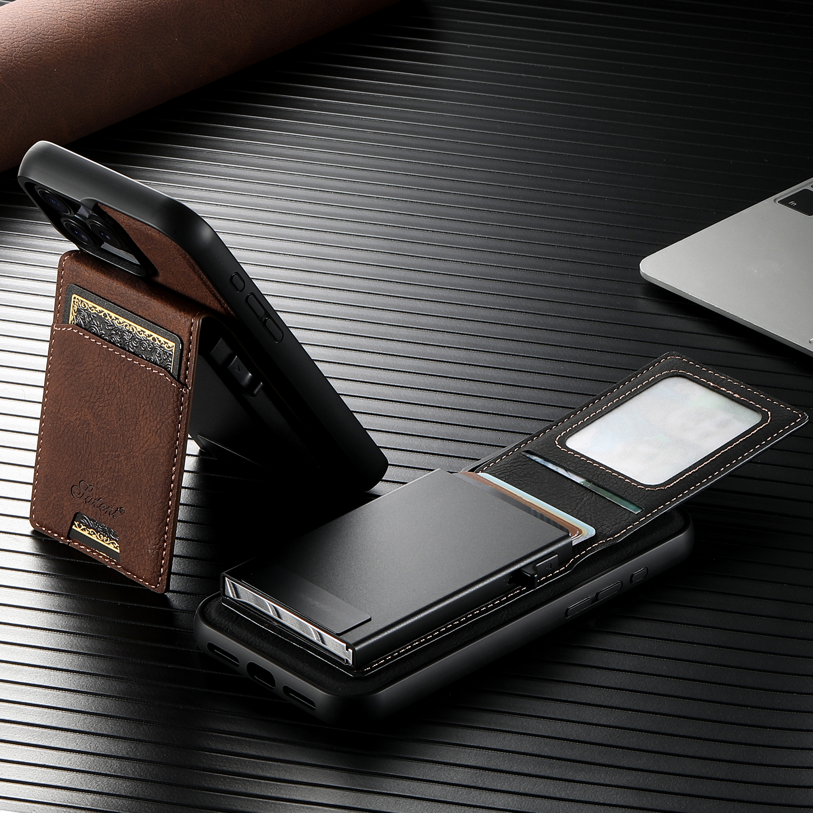 SUTENI H19LZ Magnetic Wireless Charging  Phone Case Card Slot PU Leather Wallet Button Card Box For iPhone 16 Pro Max 15 Plus 14 13 12