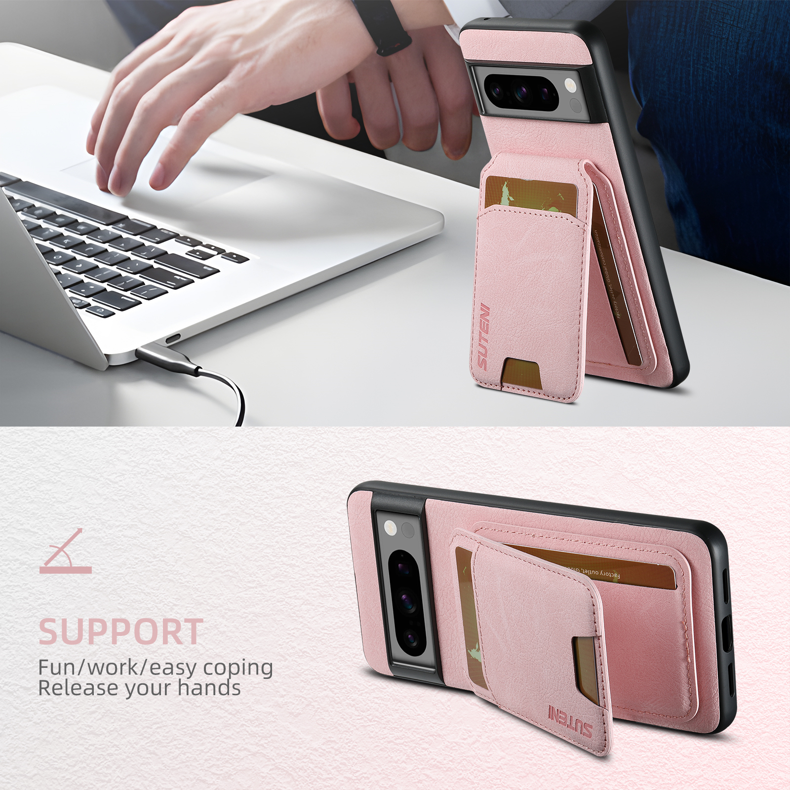 SUTENI H02LZ Luxury Faux Leather Stand Card Holder Phone Case Frosted Feel For Google Pixel 10ProXL 9 8A 7 6