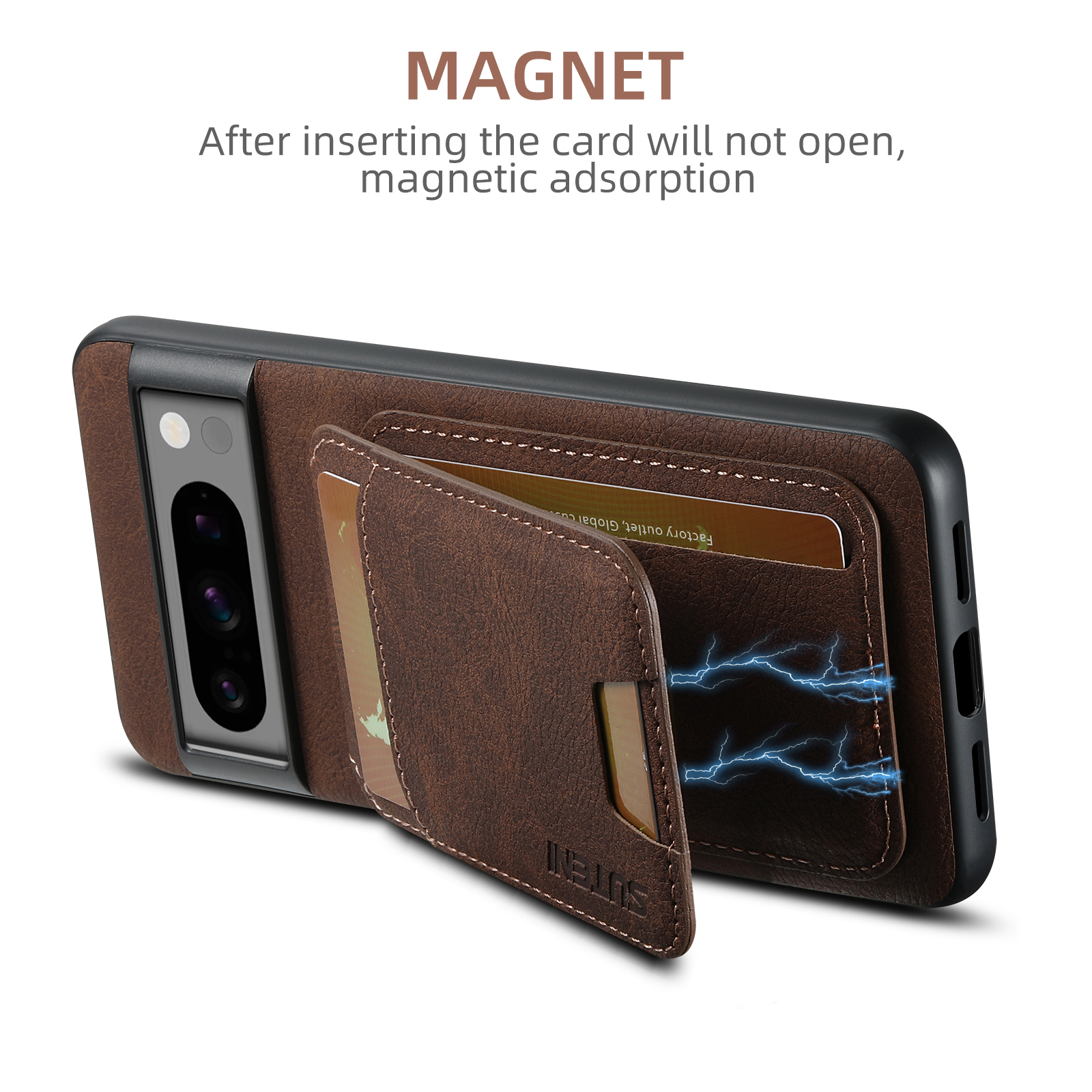 SUTENI H02LZ Luxury PU Leather Stand Card Holder Phone Case Frosted Feel For Google Pixel 9XL 8Pro 7A 6