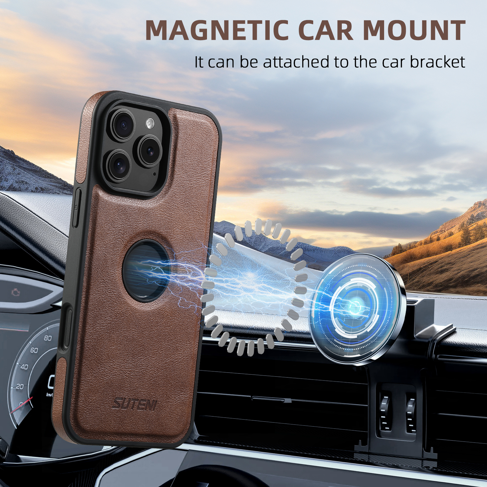 SUTENI G1 Magnet Wireless Charging Luxury PU Leather Phone Case For iPhone 16 Pro Max 15 Plus 14 Pro 13 12