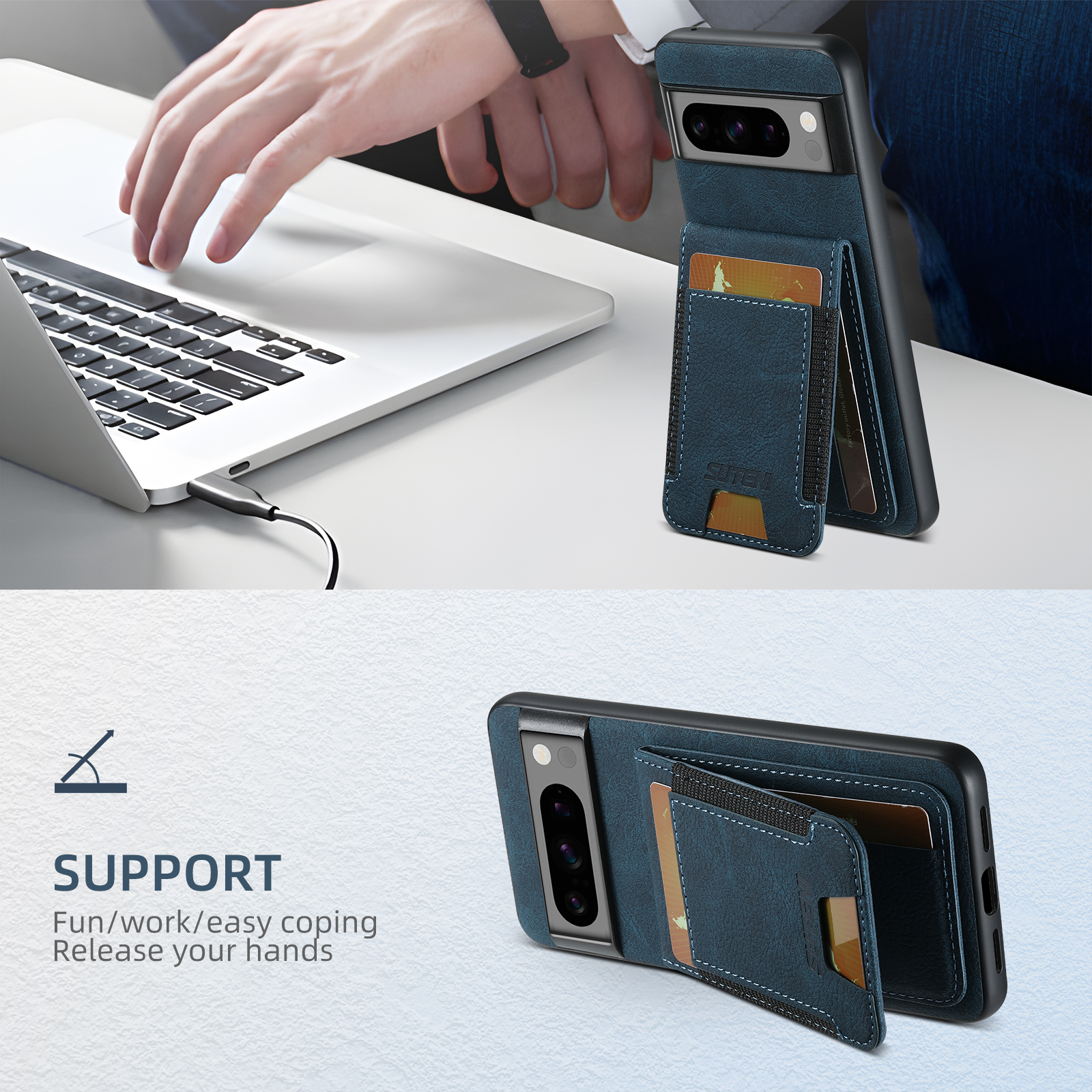 SUTENI H03LZ Luxury PU Leather Card Holder Stand Phone Case Frosted Feel For Google Pixel 9XL 8Pro 7A 6