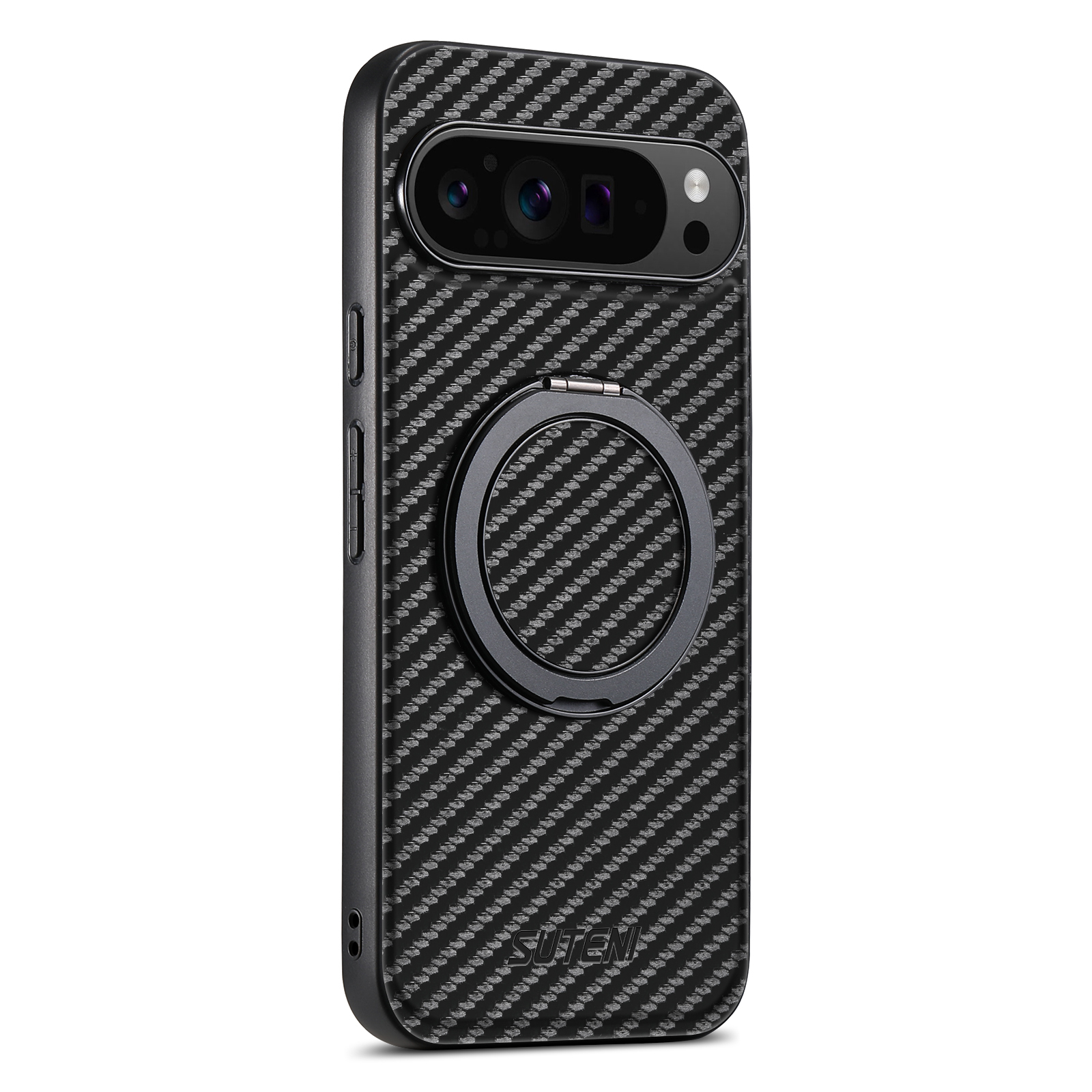 Suteni G3TXW PU Leather Mobile Phone Case Magnet Wireless Charging 360° Rotating Stand Ring Buckle For Google Pixel 9XL 8Pro 7A 6