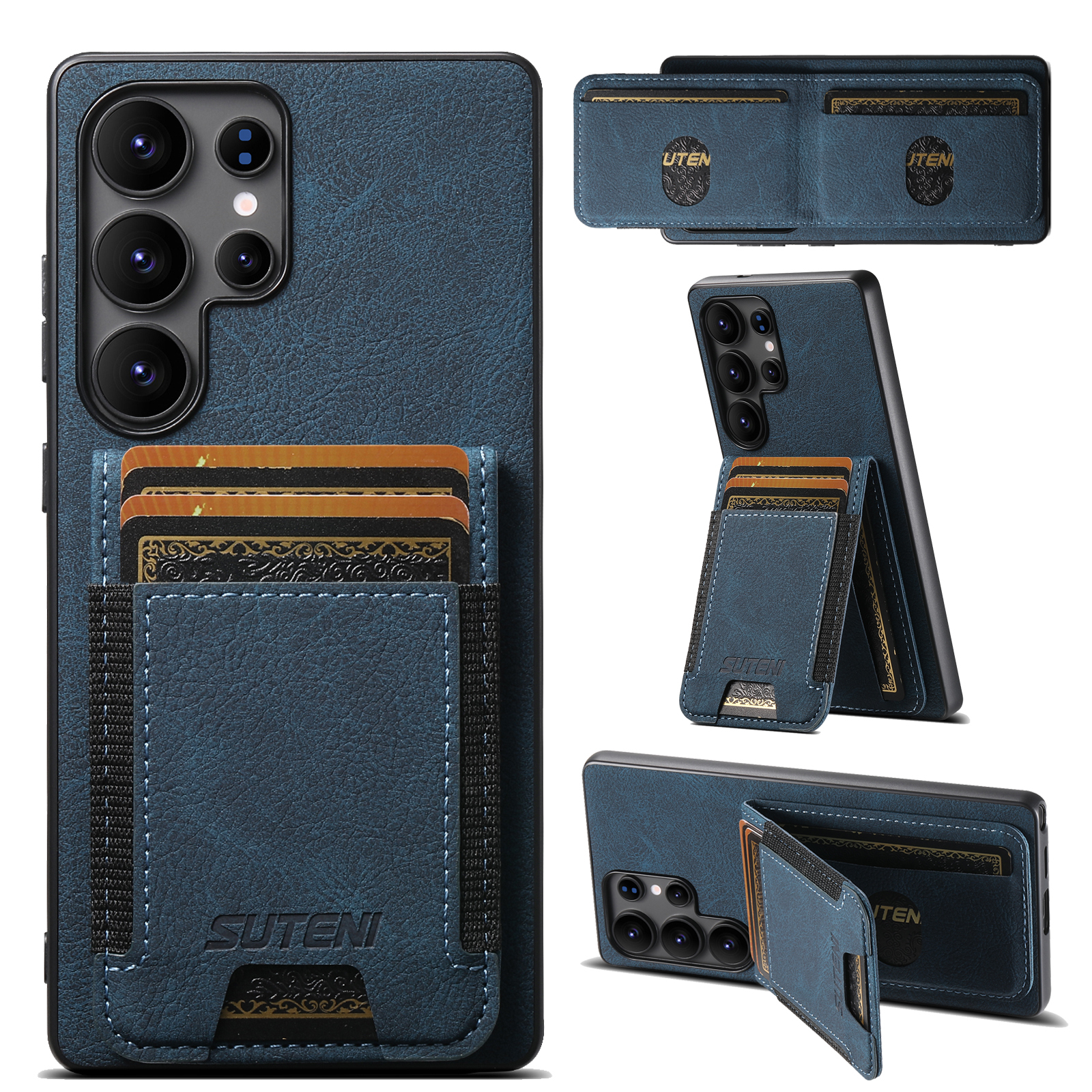 SUTENI H03LZ Luxury PU Leather Card Holder Stand Phone Case Frosted Feel For Samsung S25Ultra S24Plus S23 S22 Note20