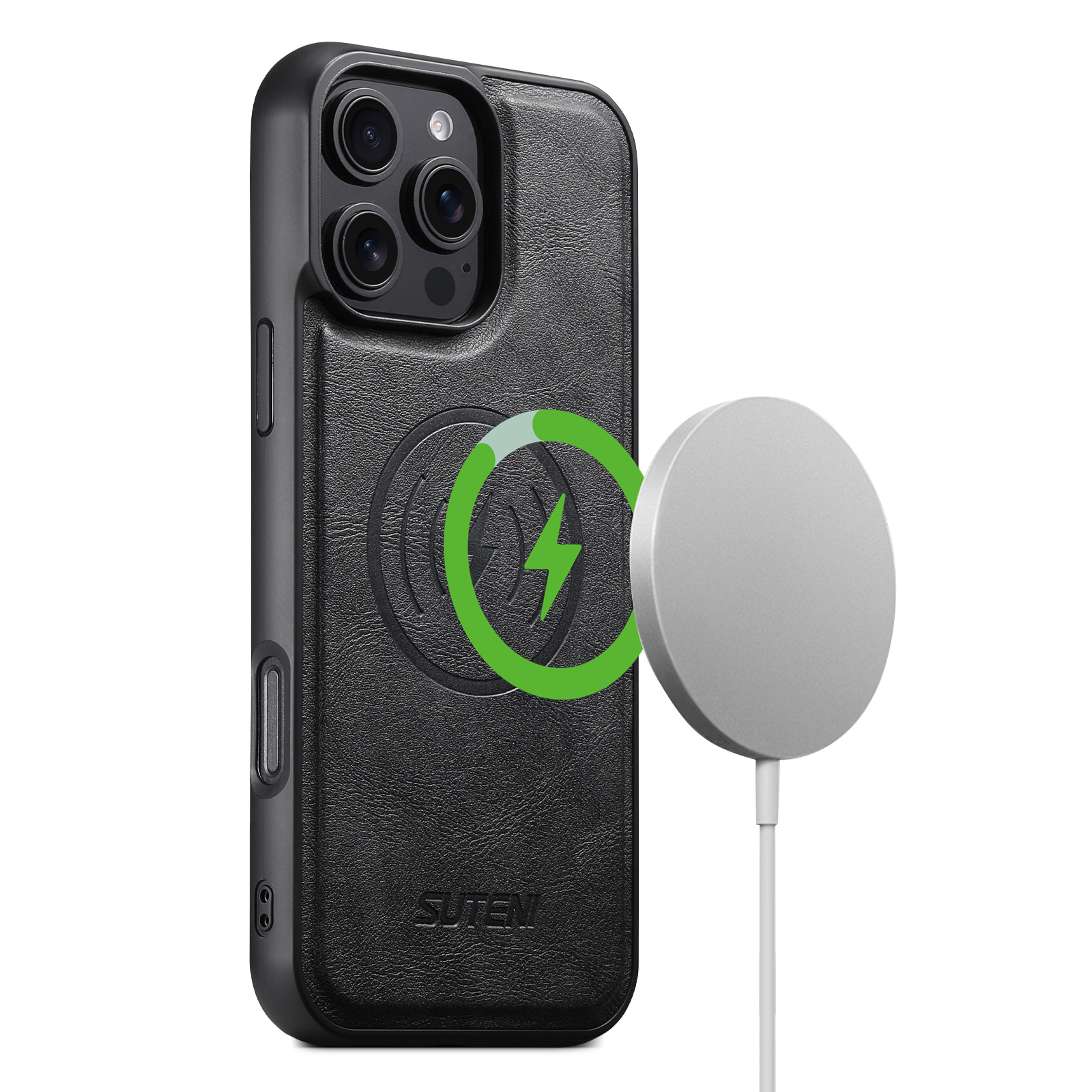 SUTENI G5 Frosted Feel PU Leather Magnet Wireless Charging Phone Case For iPhone 16 Pro Max 15 Plus 14 Pro 13 12
