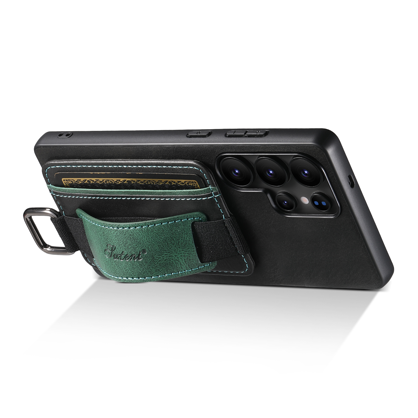SUTENI H13YL Phone Case Wrist Strap Ring Buckle PU Leather Card Holder Stand For Samsung S25Ultra S24Plus S23 S22 Note20